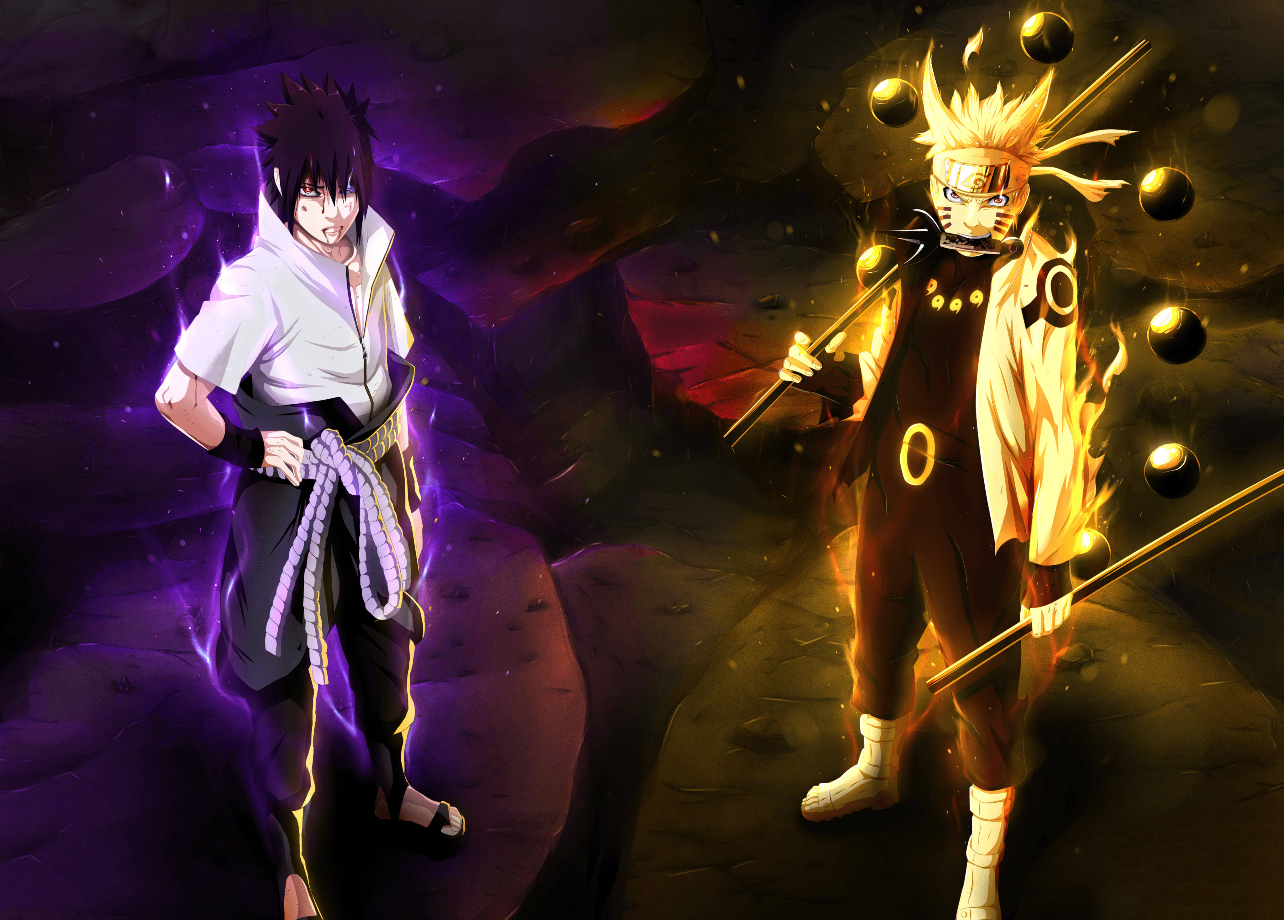 Sasuke și Naruto 4K Aura Fundal
