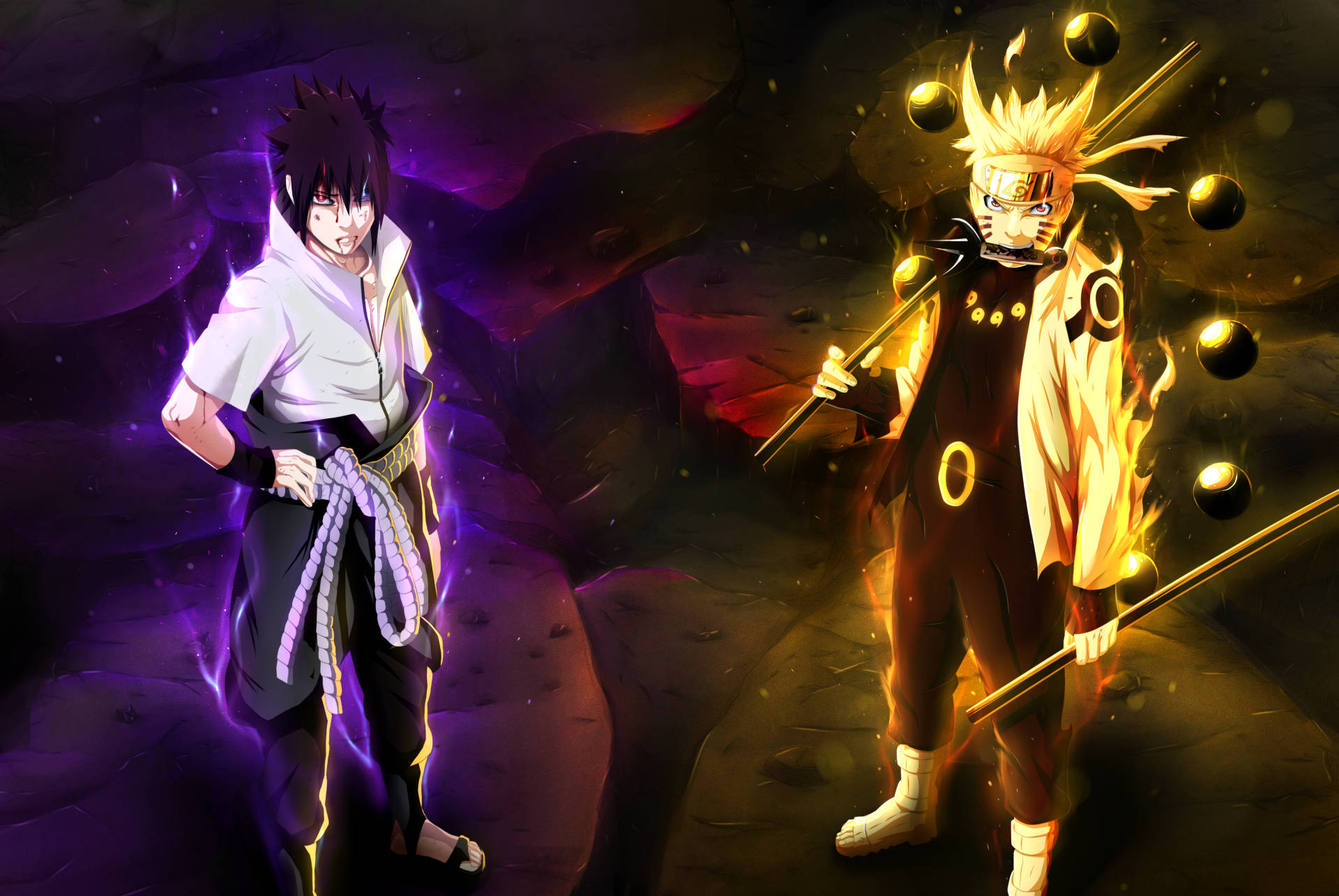 Sasuke și Naruto în modul celor Șase Căi pentru laptop Fundal