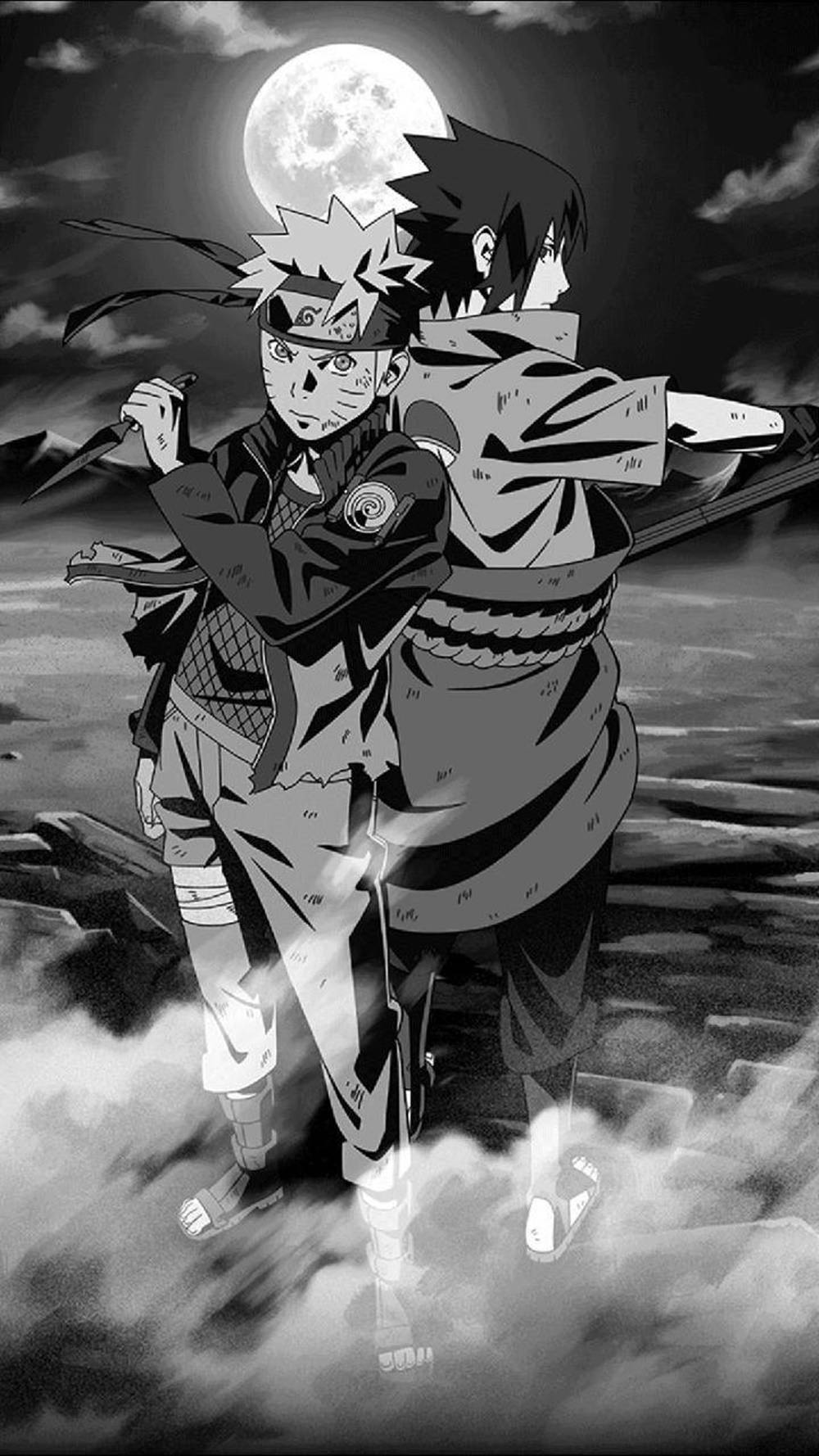 Sasuke și Naruto Spate în Spate Negru Fundal
