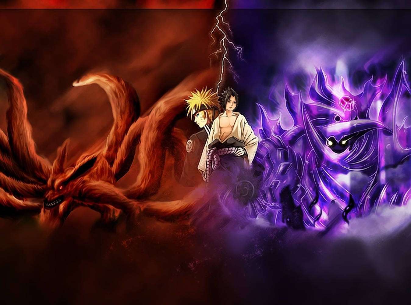 Sasuke și Naruto Anime cu Bestia cu Nouă Cozi Fundal