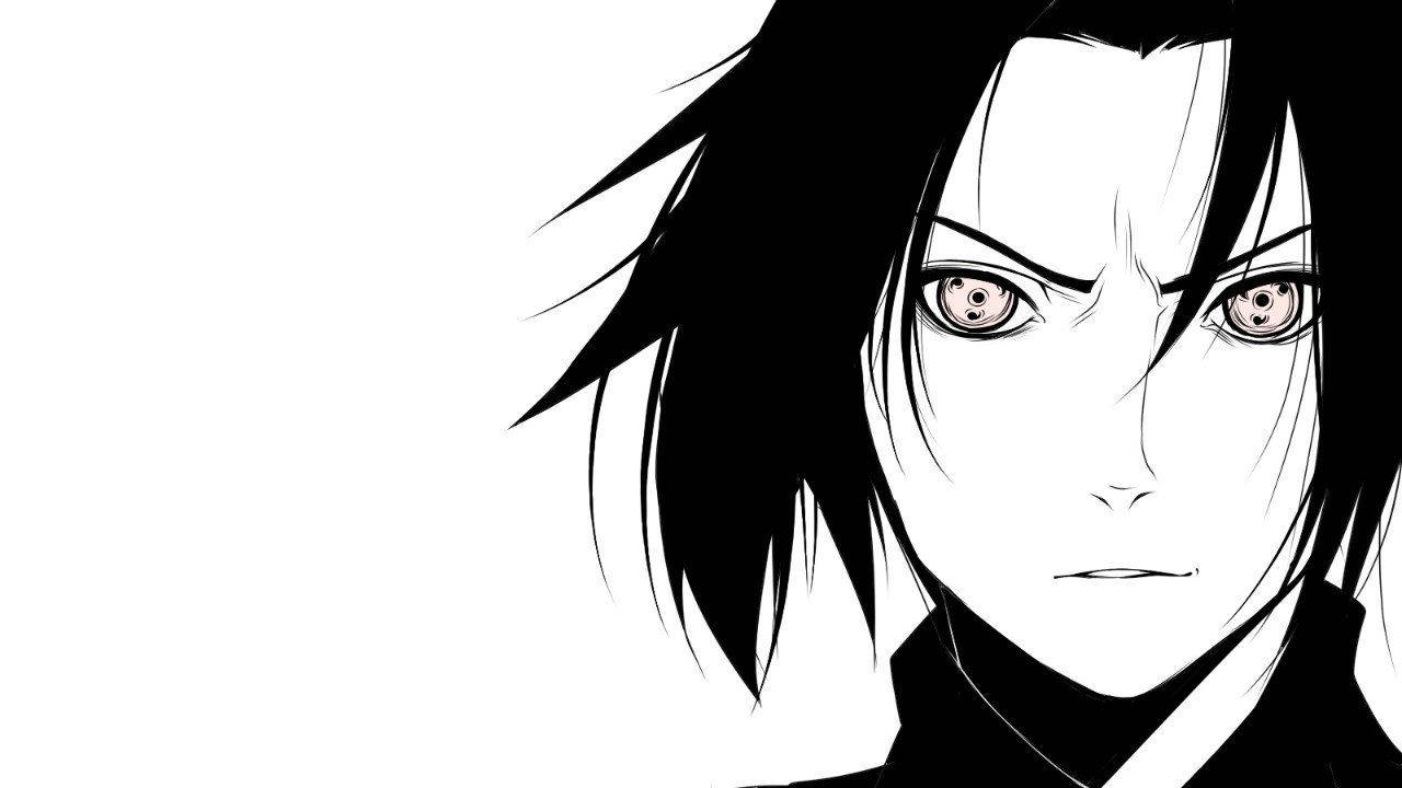 Sasuke Uchiha într-o înfățișare alb-negru Fundal