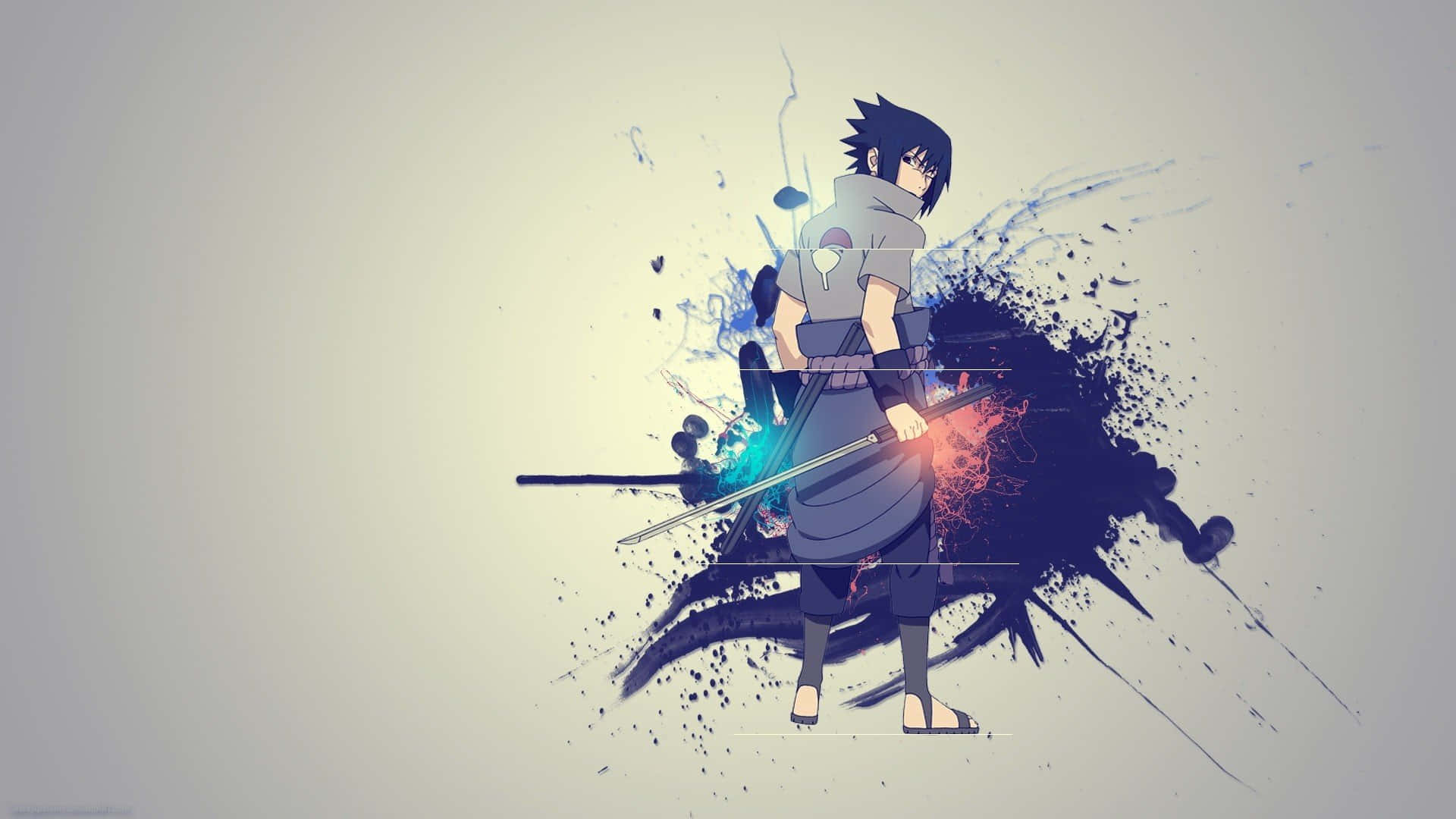 Sasuke Uchiha pregătit pentru luptă cu Sharinganul său Fundal
