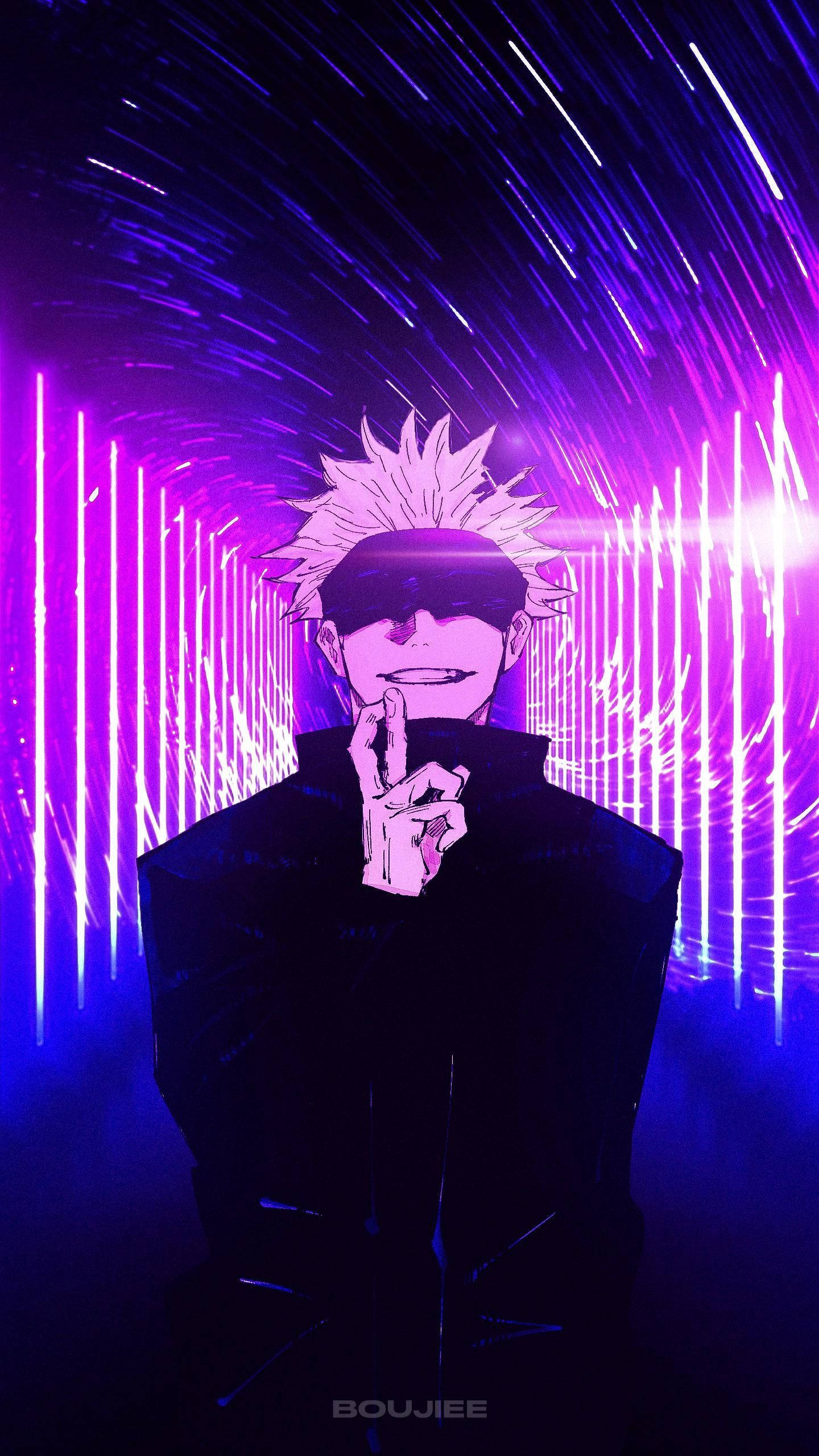Satoru Gojo mov neon Jujutsu Kaisen telefon Fundal