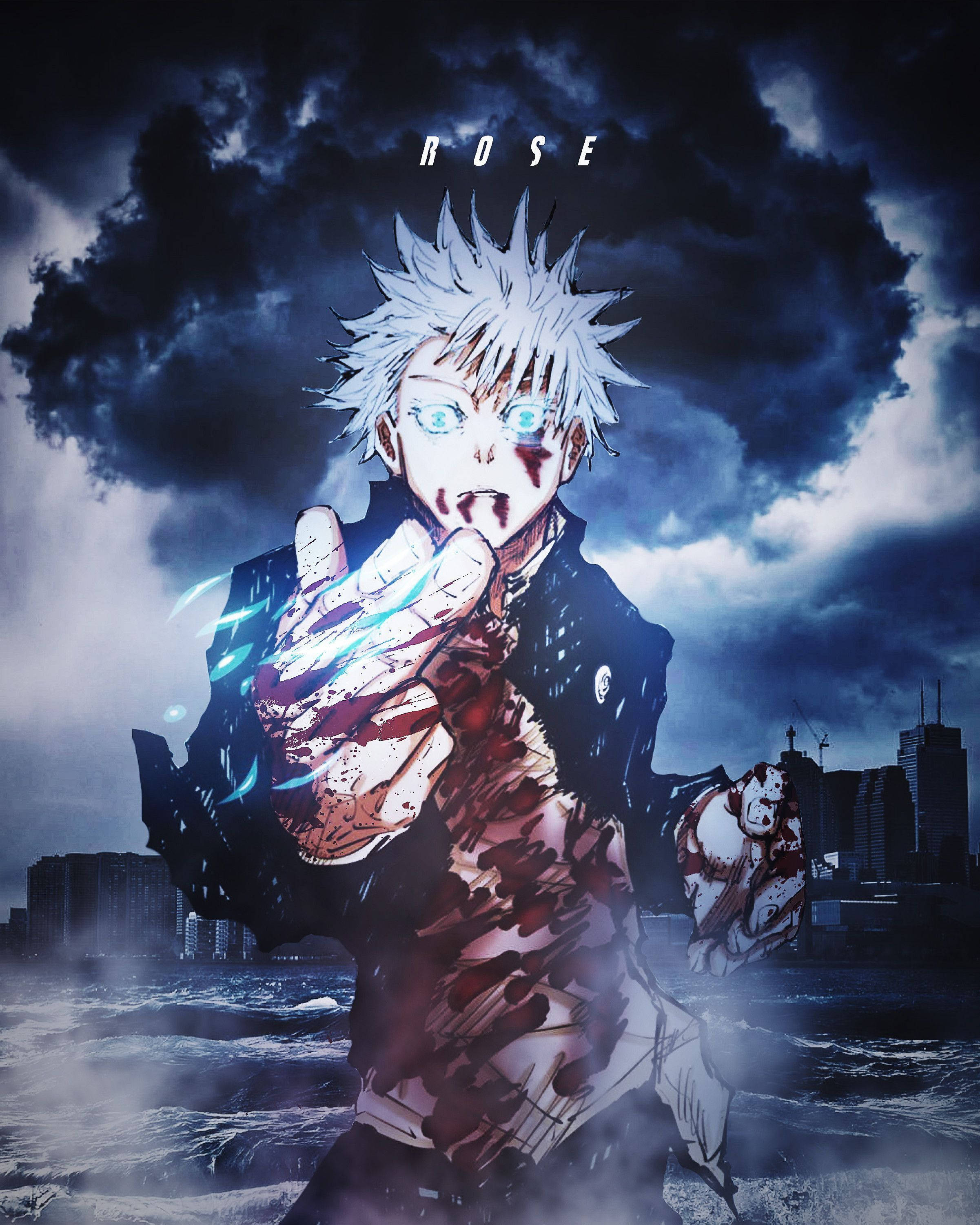 Satoru Gojo rănit dramatic Jujutsu Kaisen telefon Fundal