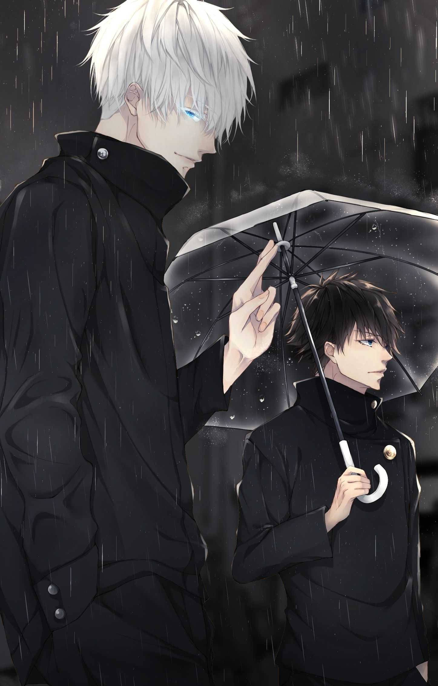 Satoru și Megumi Jujutsu Kaisen telefon întuneric ploaie Fundal
