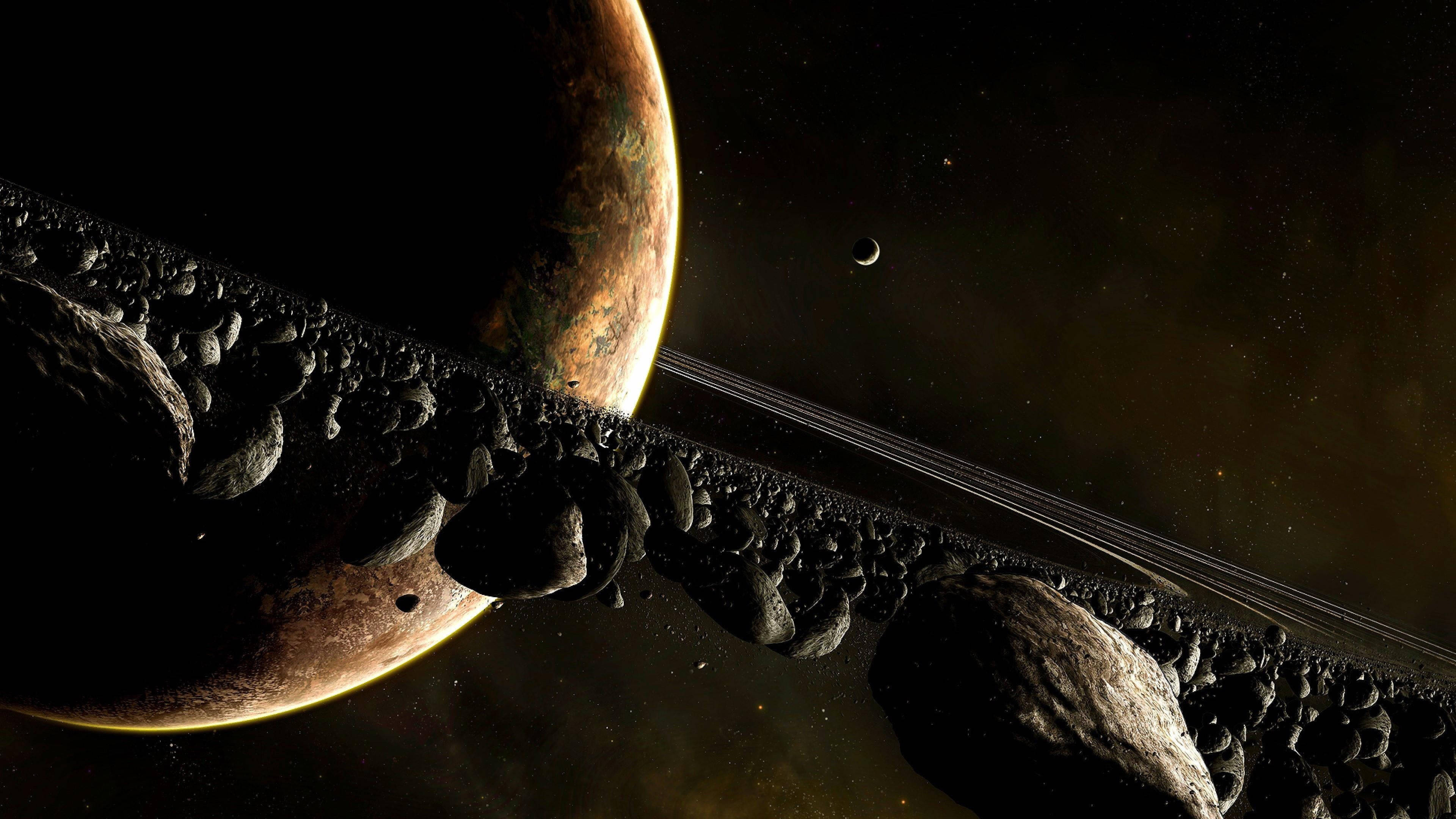Saturn cu asteroizi 4K Fundal