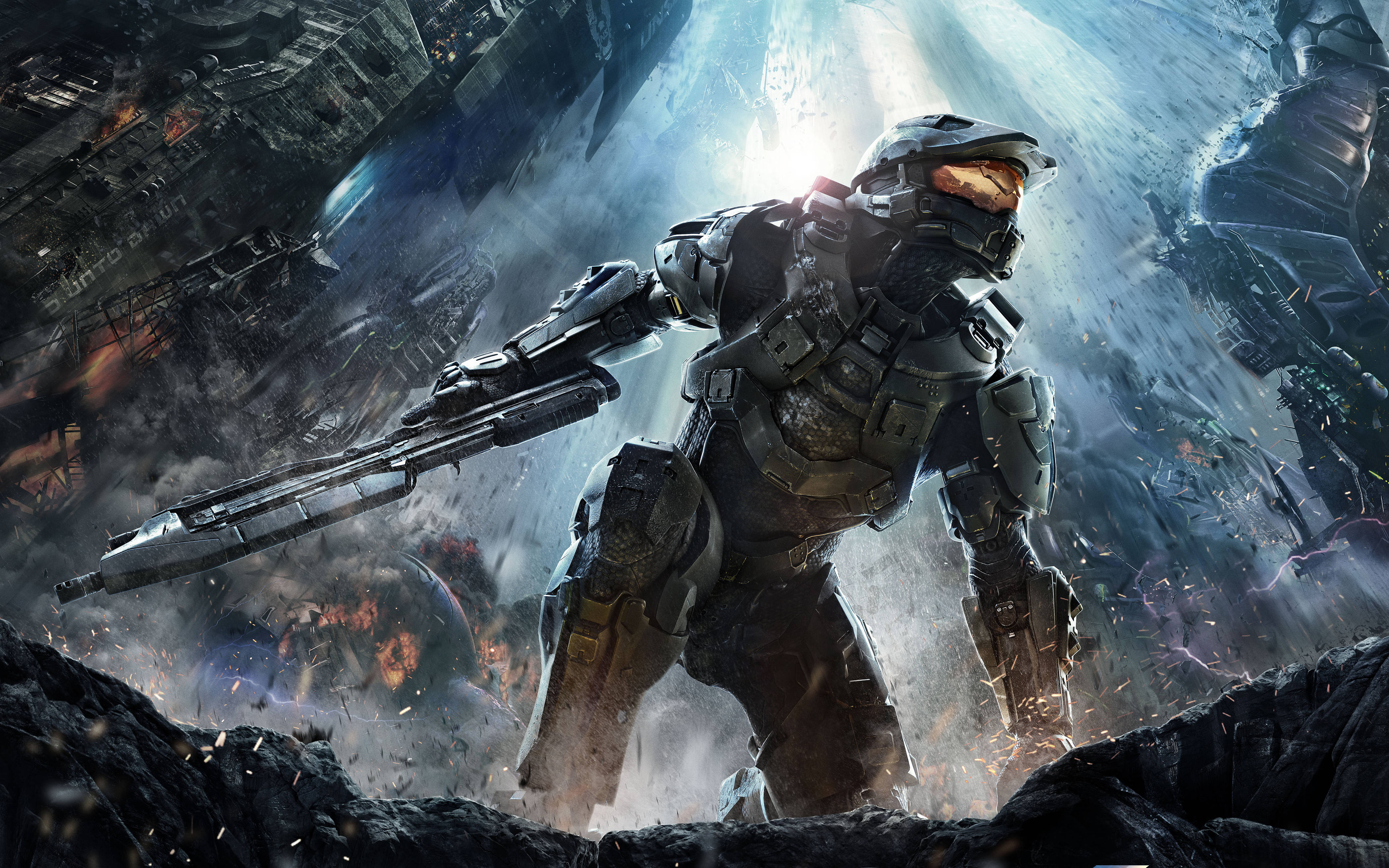 Scenă epică cu Master Chief din Halo pe telefon de gaming 4K Fundal