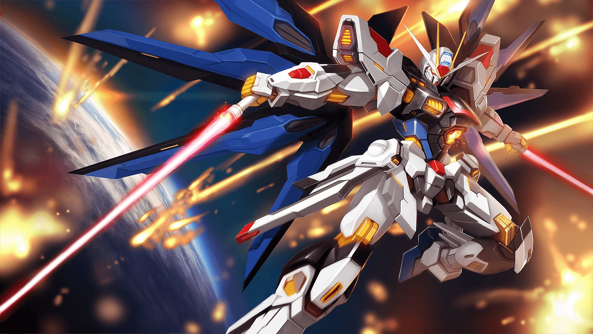 Scenă Epică de Luptă între Războinici Legendari Gundam Fundal