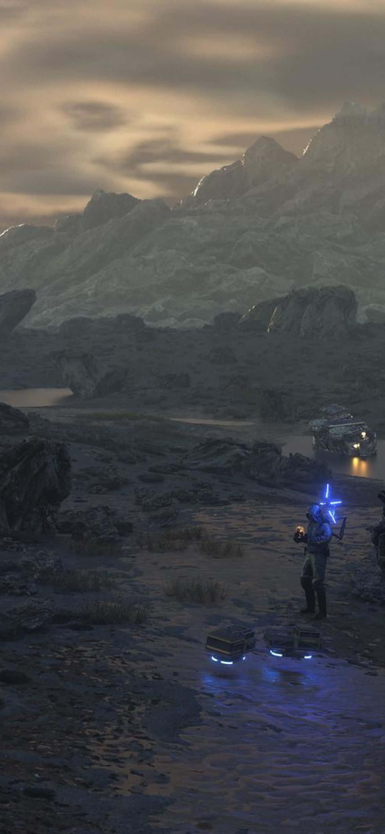 Scena notorie din jocul video de înaltă apreciere: Death Stranding pentru iPhone XS Max. Fundal