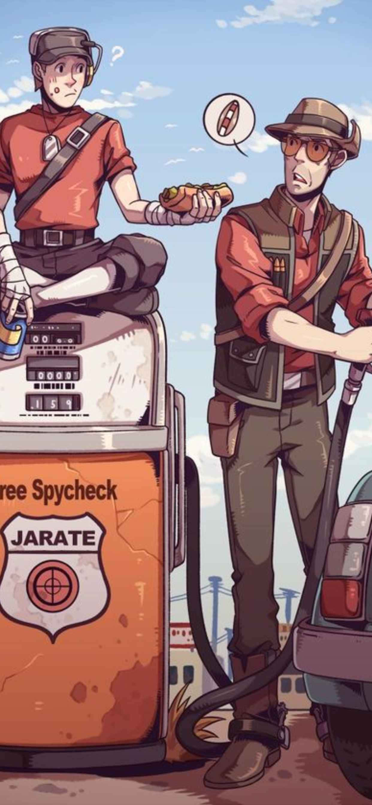 Scout și Sniper Animati Fundal Team Fortress 2 pentru iPhone XS Max Fundal