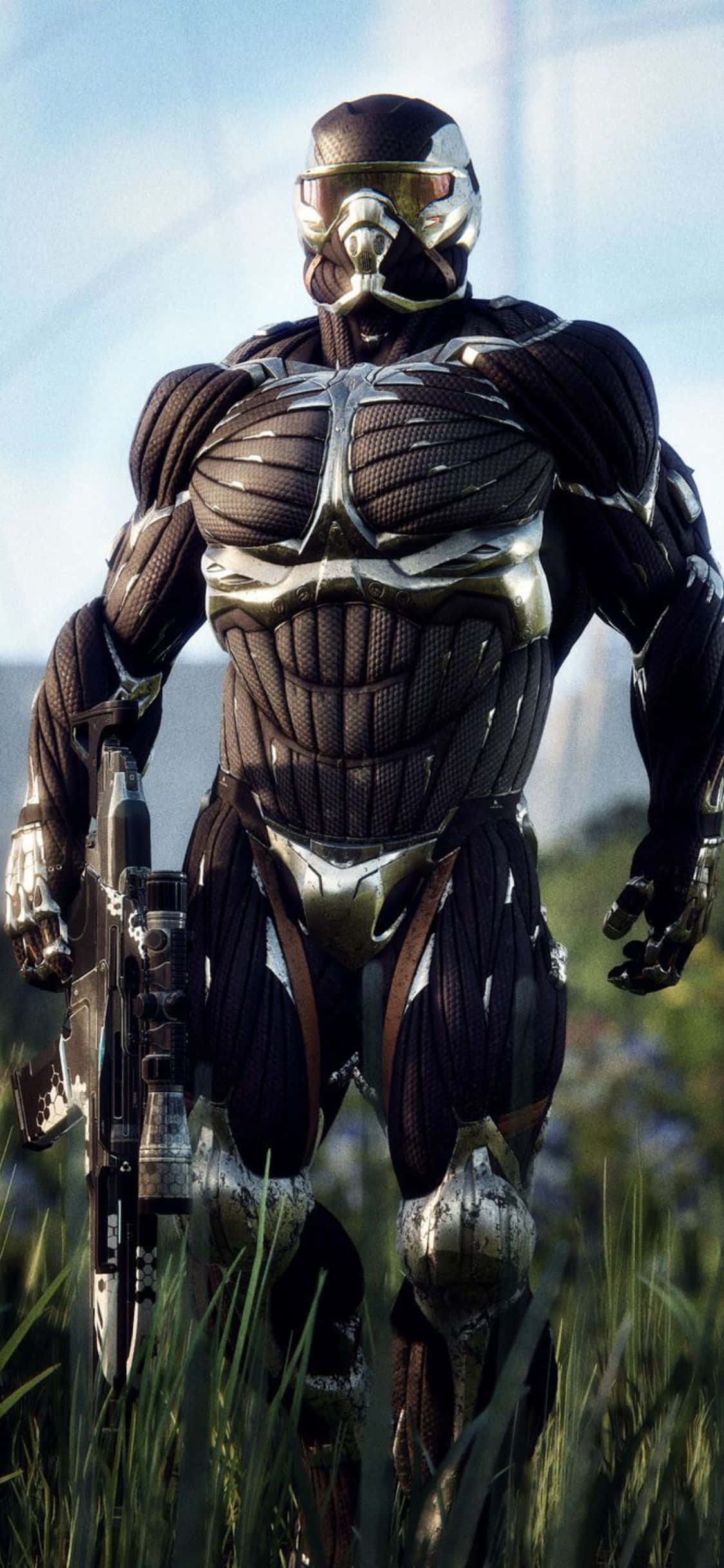 Scufundă-te în lumea ciber-realistă prin experiența de gaming futuristă a Crysis 3 pe iPhone X. Fundal