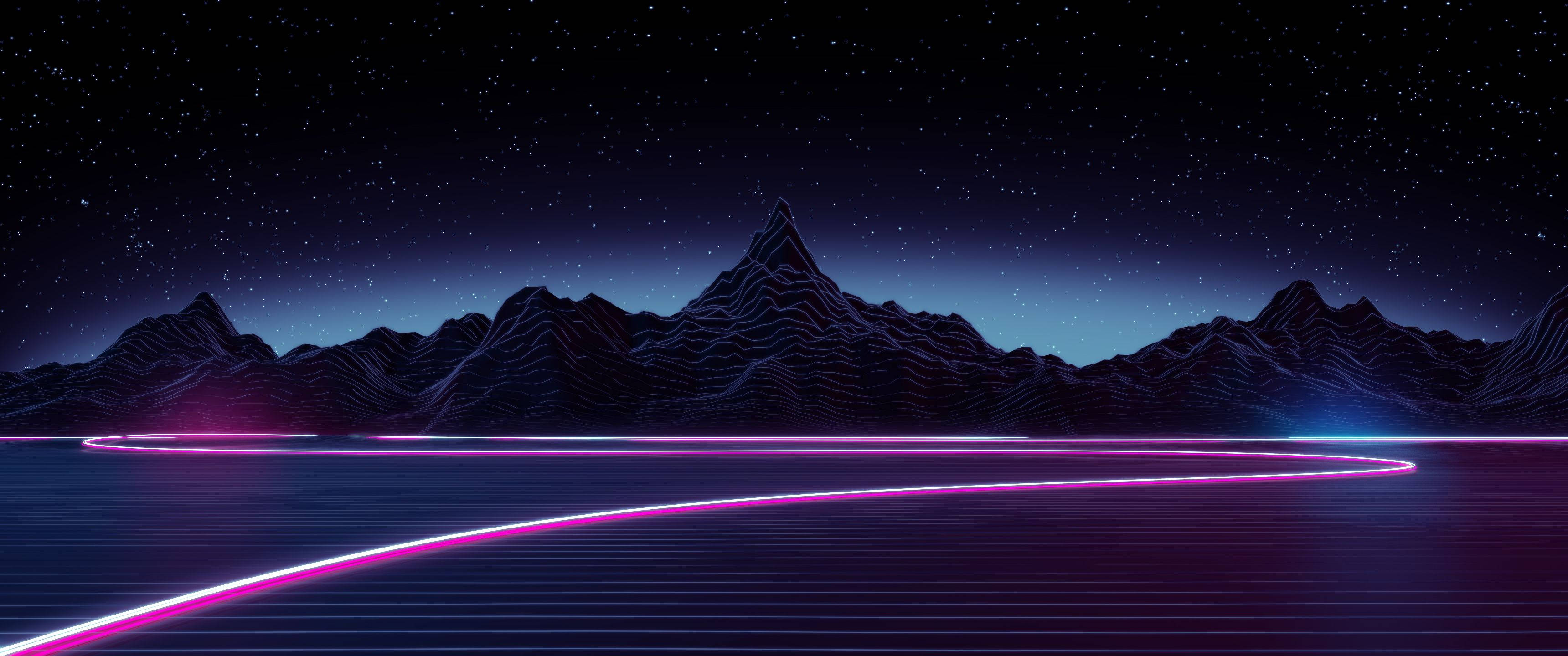 Scufundă-te într-o călătorire neonizată de artă Synthwave întunecată Fundal