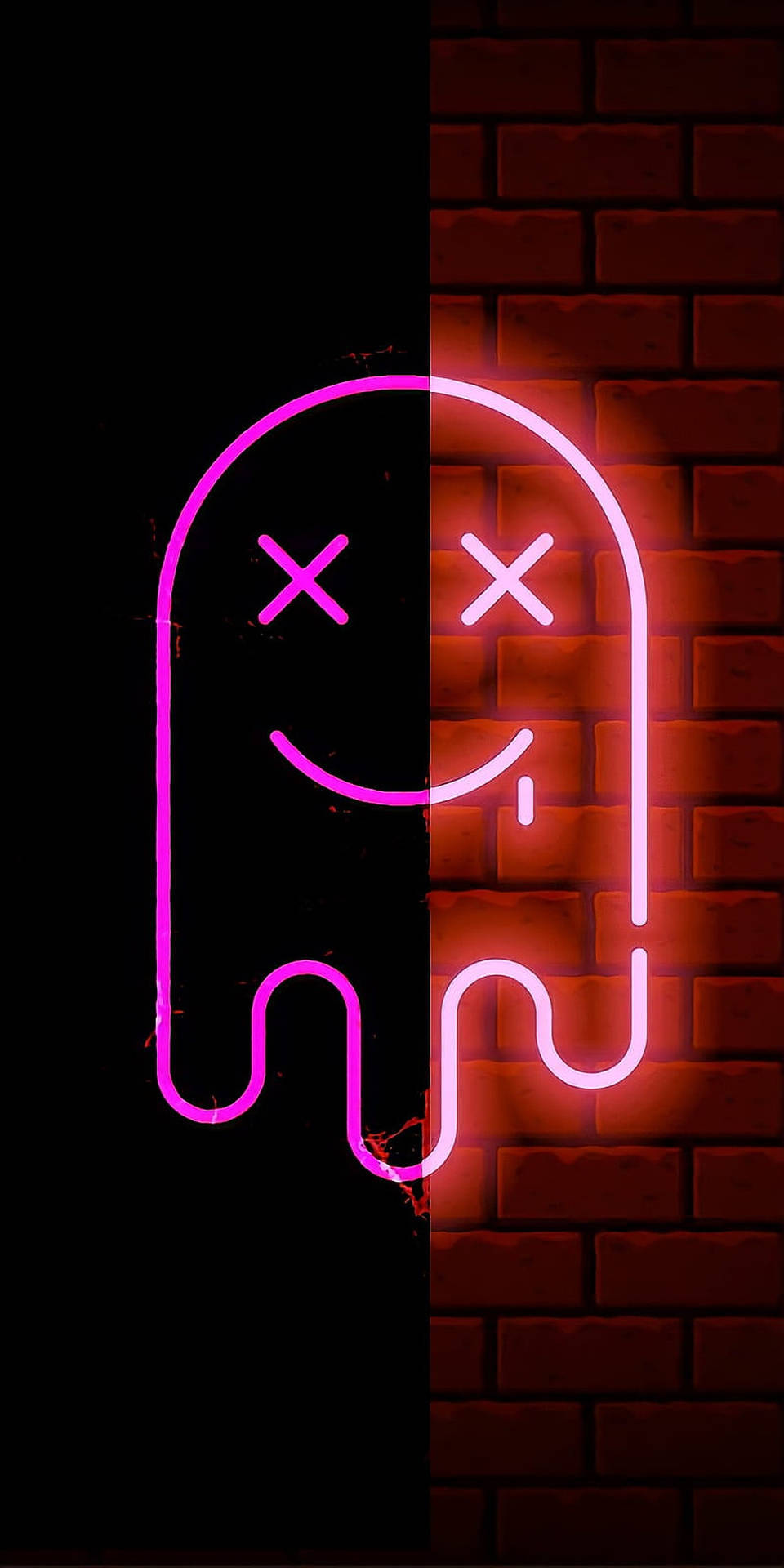 semafor neon cu o față zâmbitoare pe un perete de cărămidă Fundal
