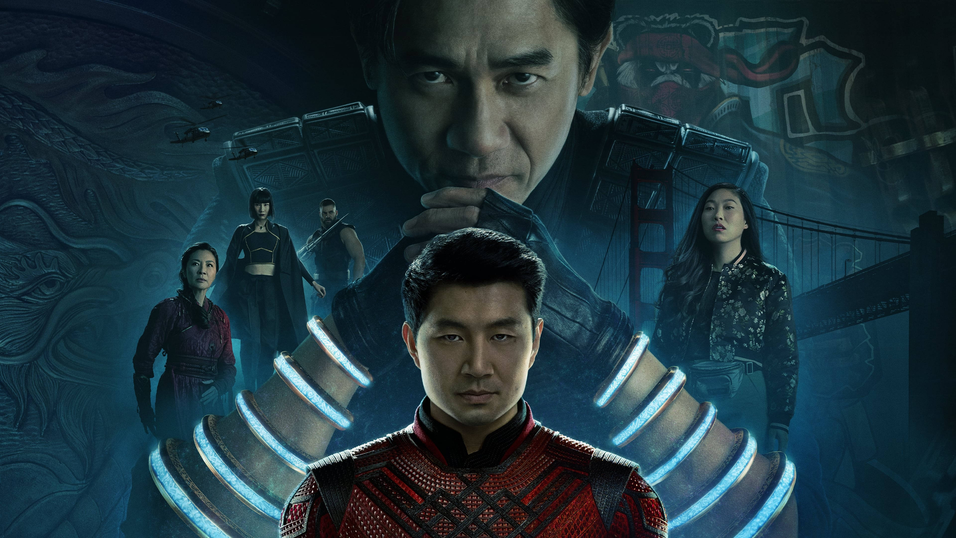 Shang Chi și Legenda Celor Zece Inele Poster Albastru Fundal