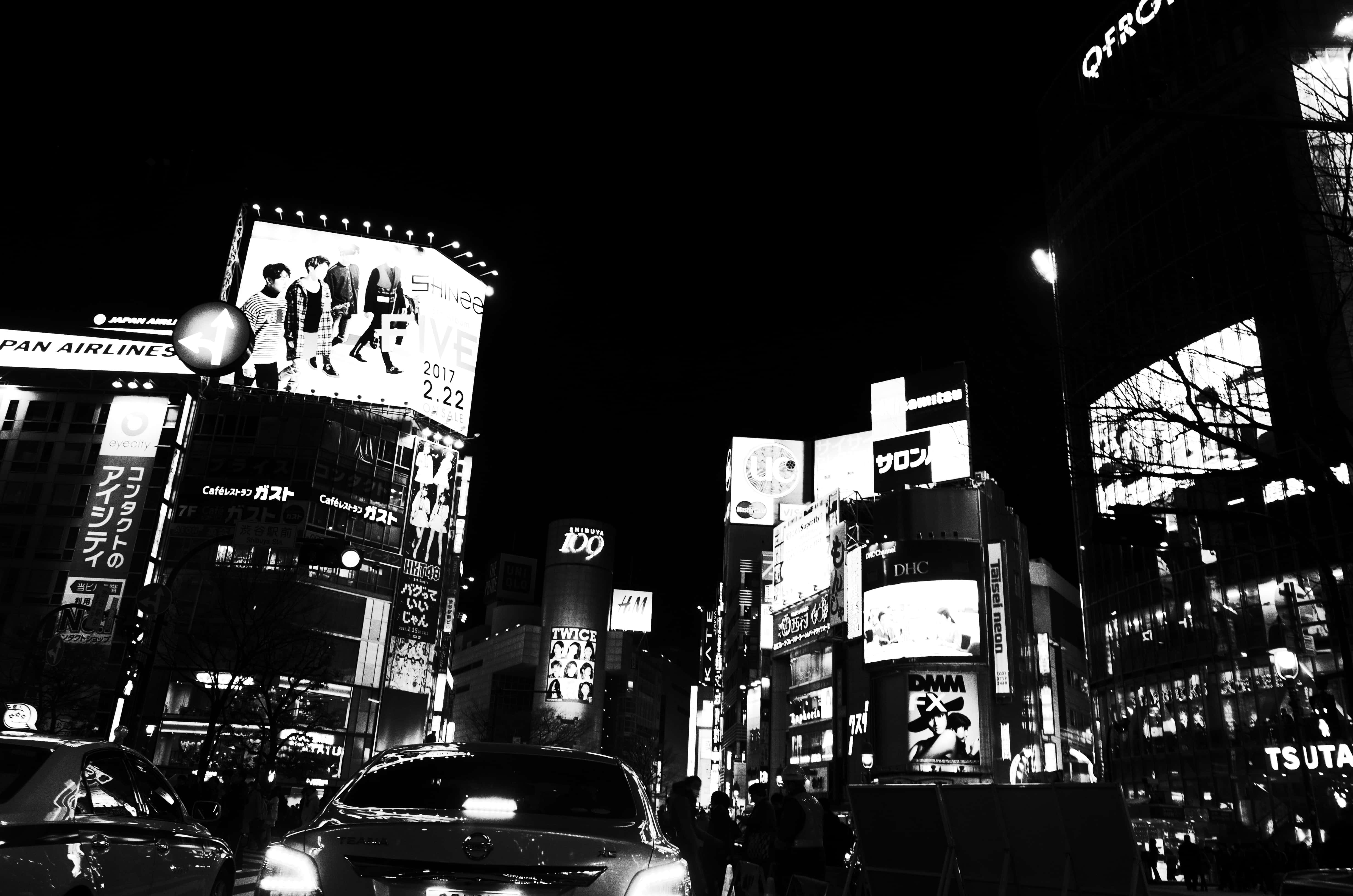 Shibuya Japonia Alb Negru Fundal
