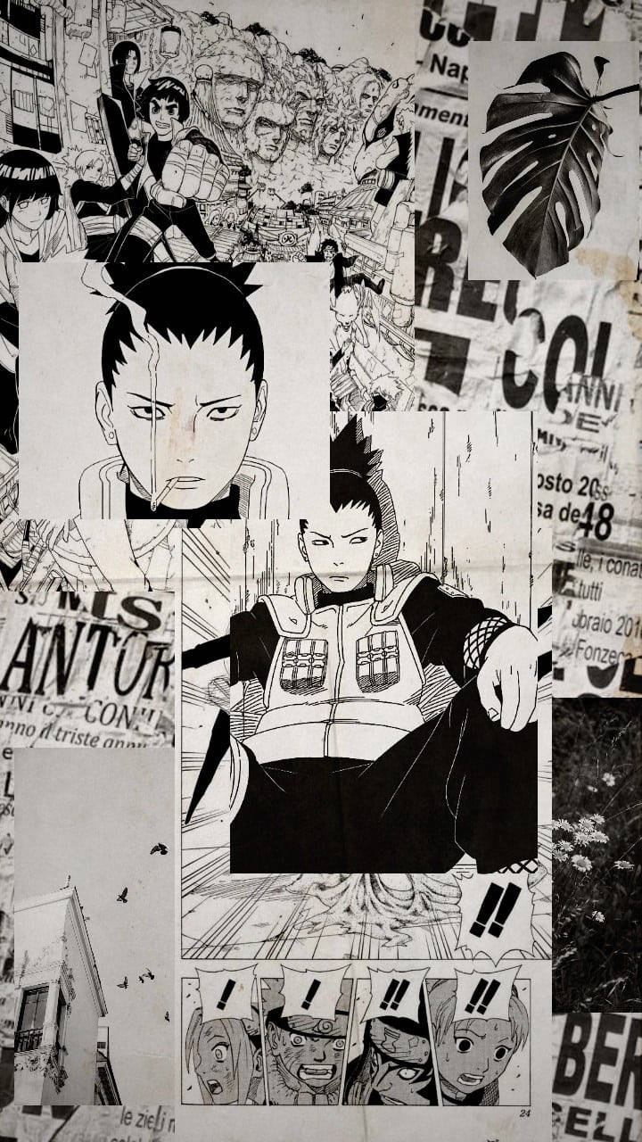 Shikamaru Naruto Anime Alb Negru iPhone Fundal