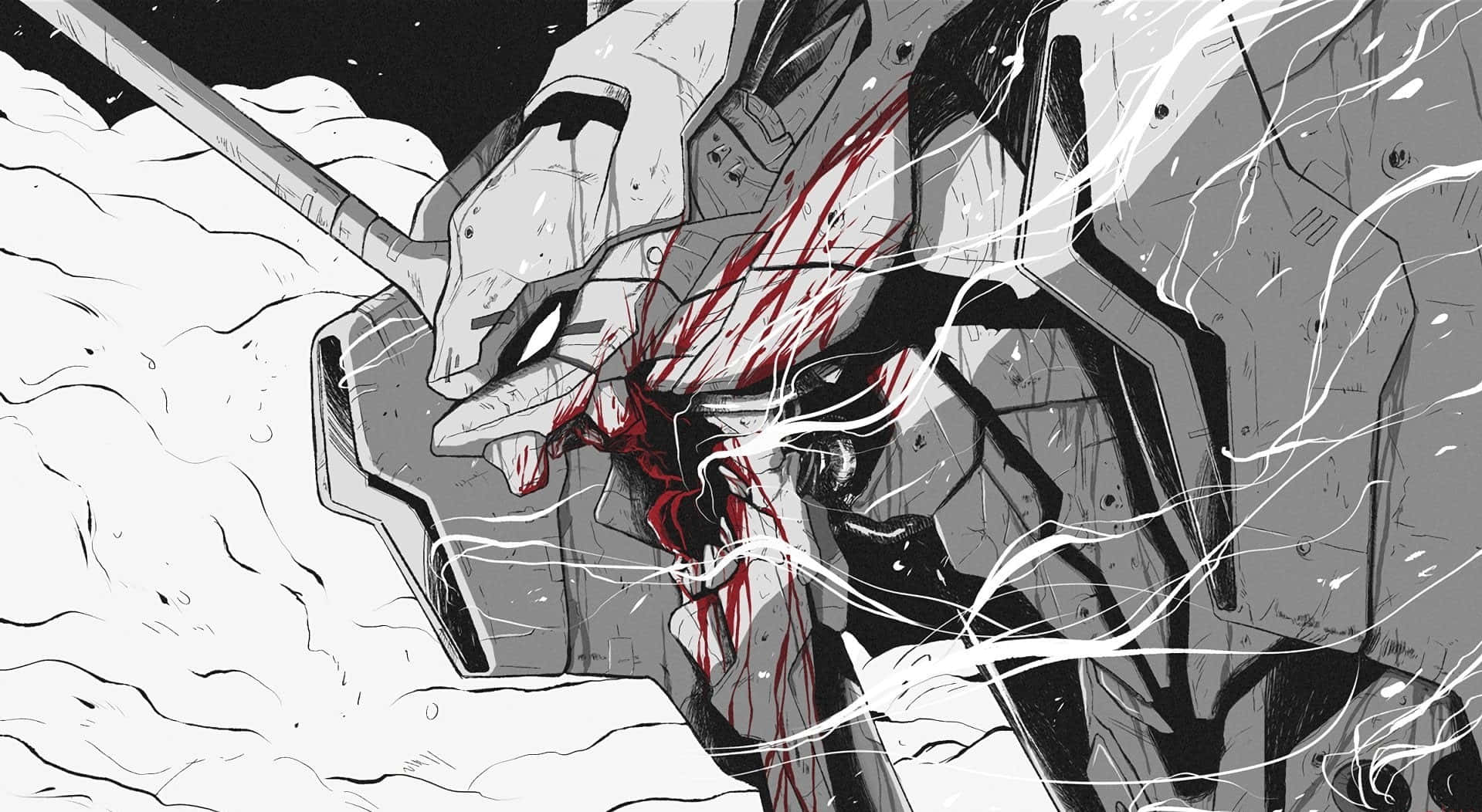 Shinji Ikari, protagonistul din Neon Genesis Evangelion, ținând Lancea lui Longinus Fundal