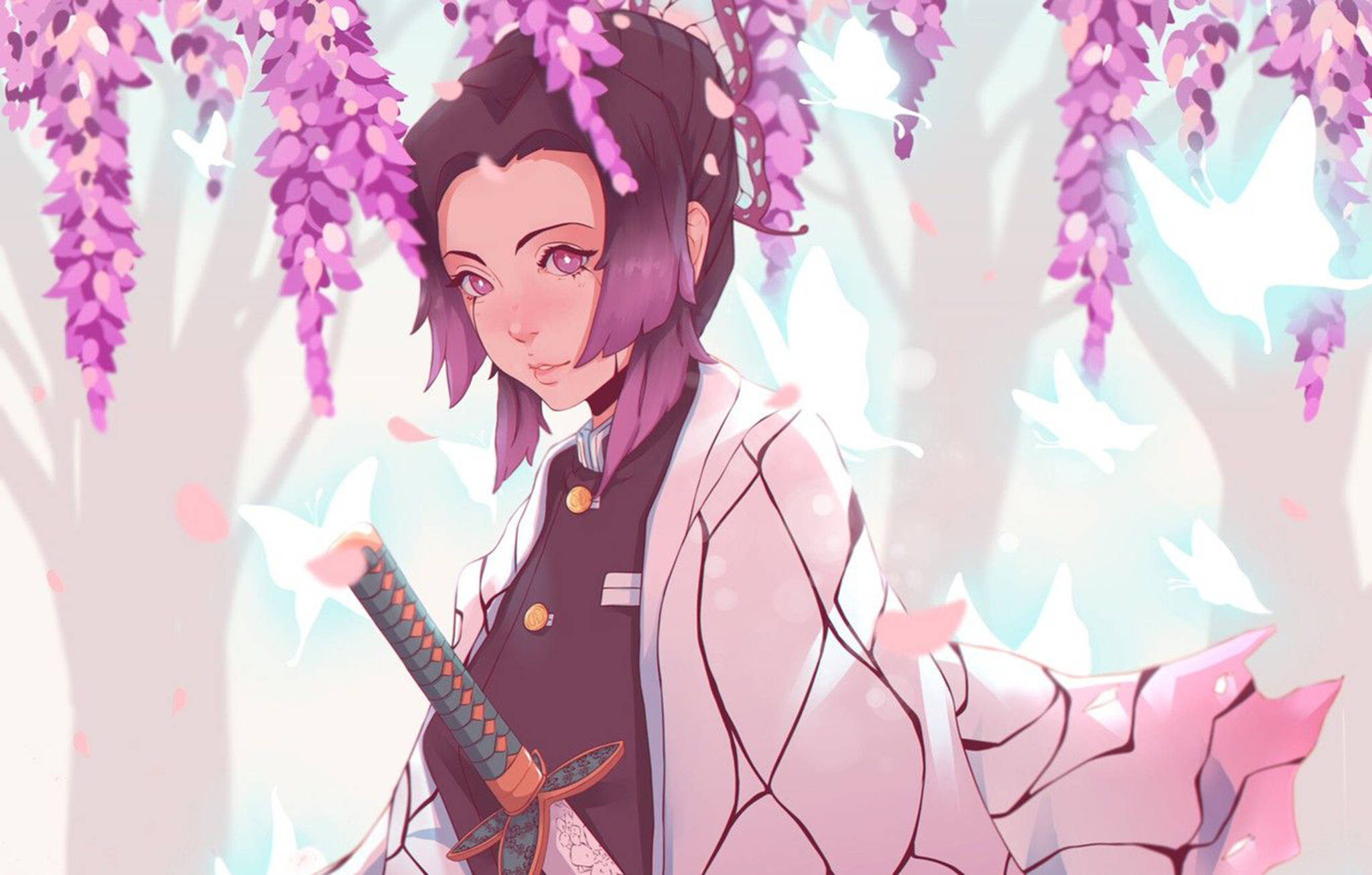 Shinobu roz estetică anime Fundal