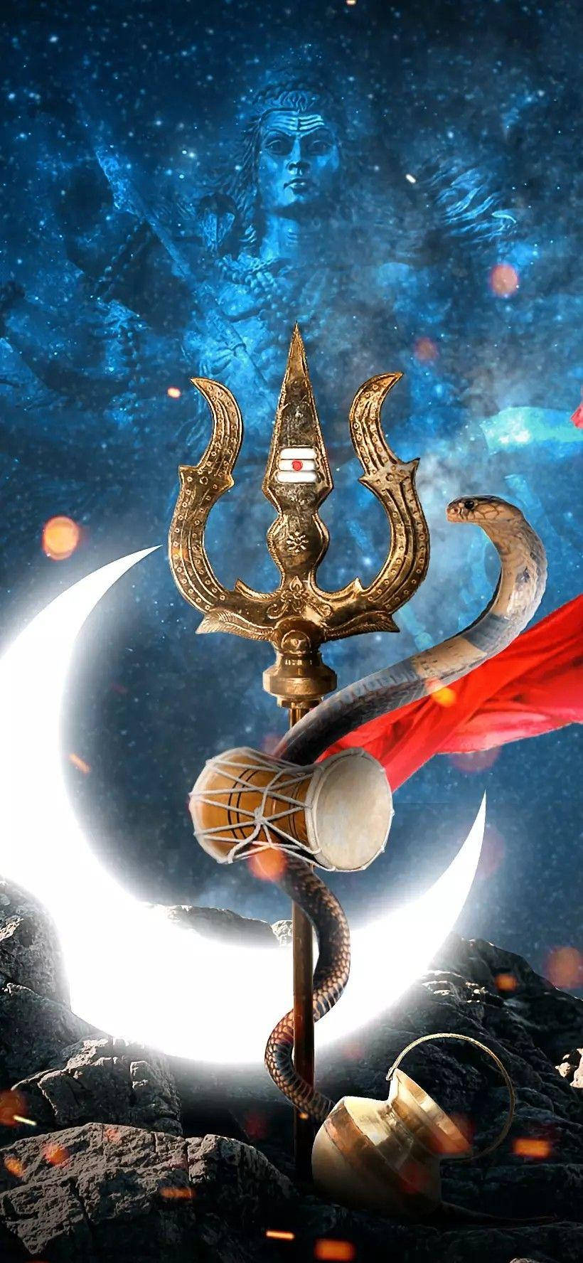 Shiva iPhone Trishula cu lună Fundal
