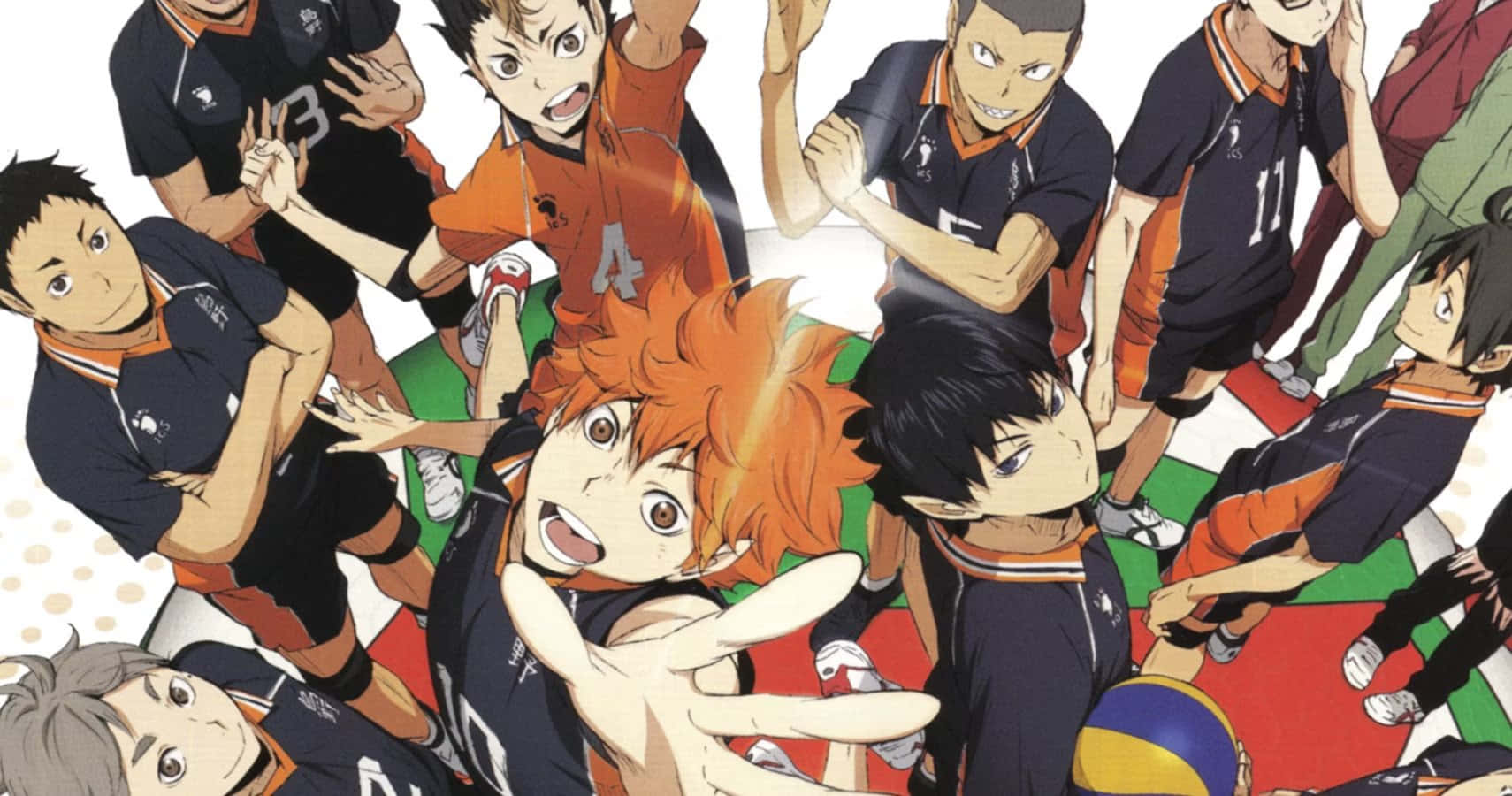 Shoyo Hinata din Haikyuu cu echipa de volei Fundal