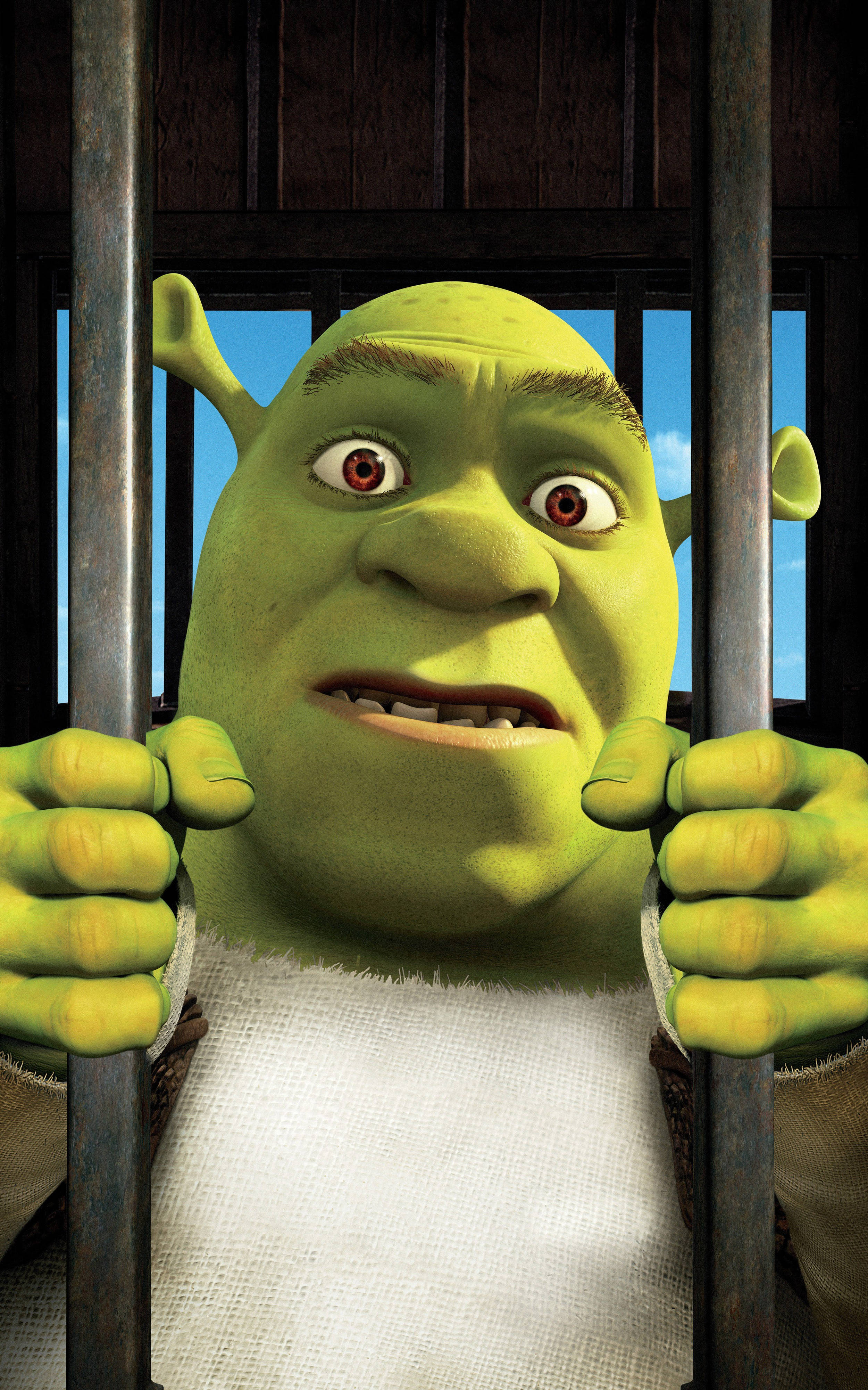 Shrek Captured: Unlikely Hero in a Cage Fundal