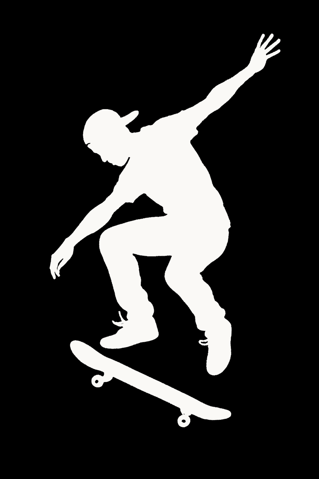 Siluetă albă a unui skateboarder executând trucuri Fundal