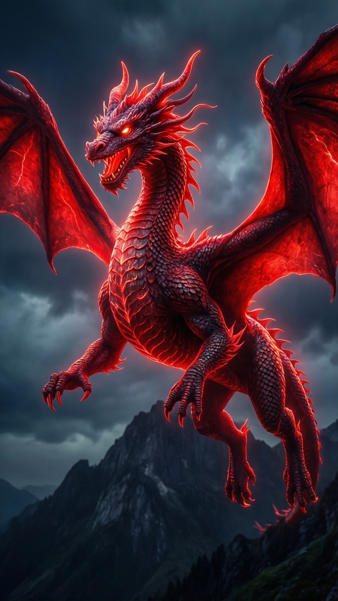 Siluetă de Dragon Roșu Neon Fundal