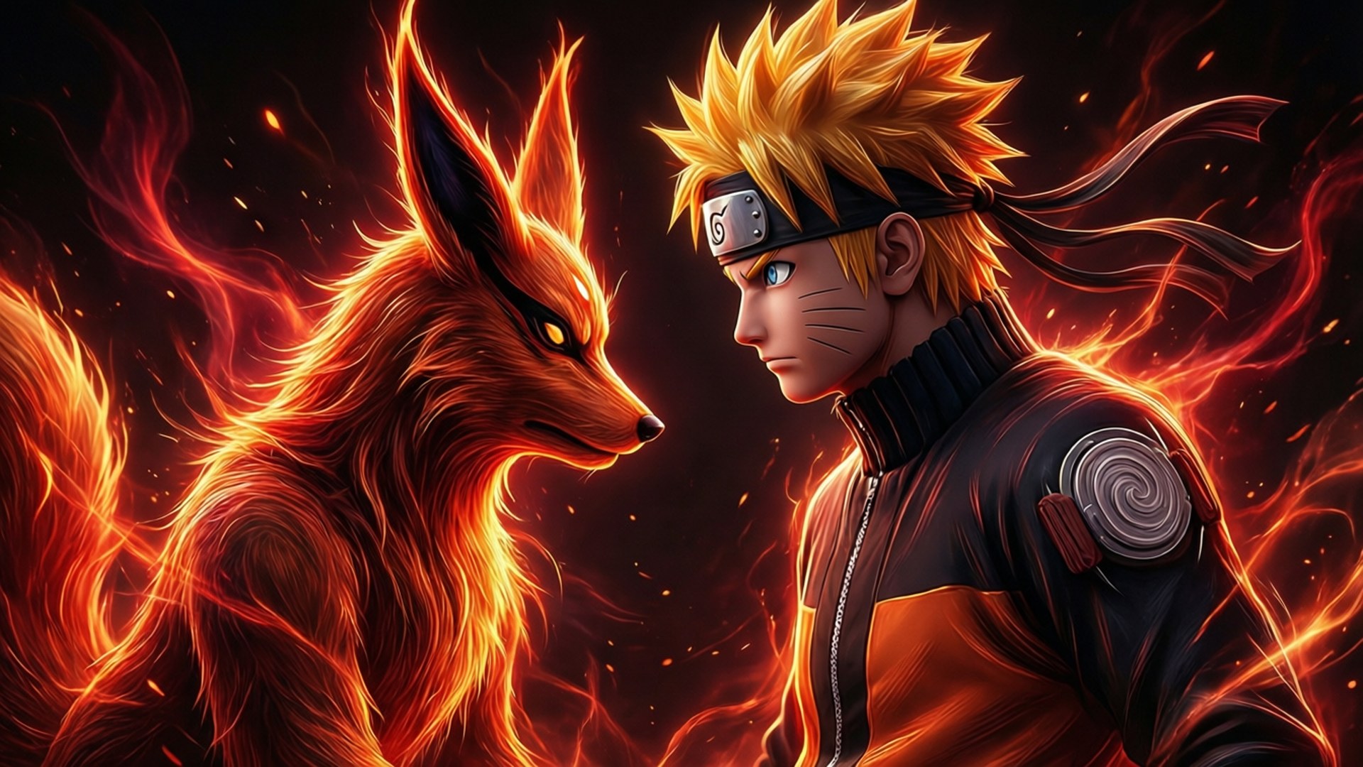 Silueta lui Kurama și Naruto Fundal