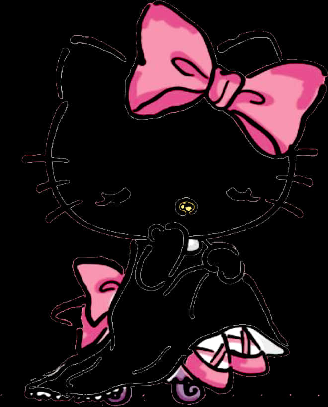 Siluetă neagră Hello Kitty cu fundă roz Fundal
