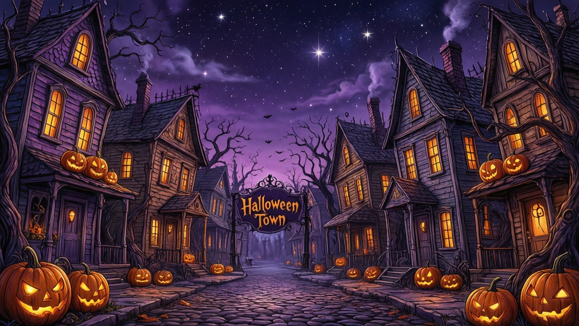 Silueta Orașului Halloween Fundal