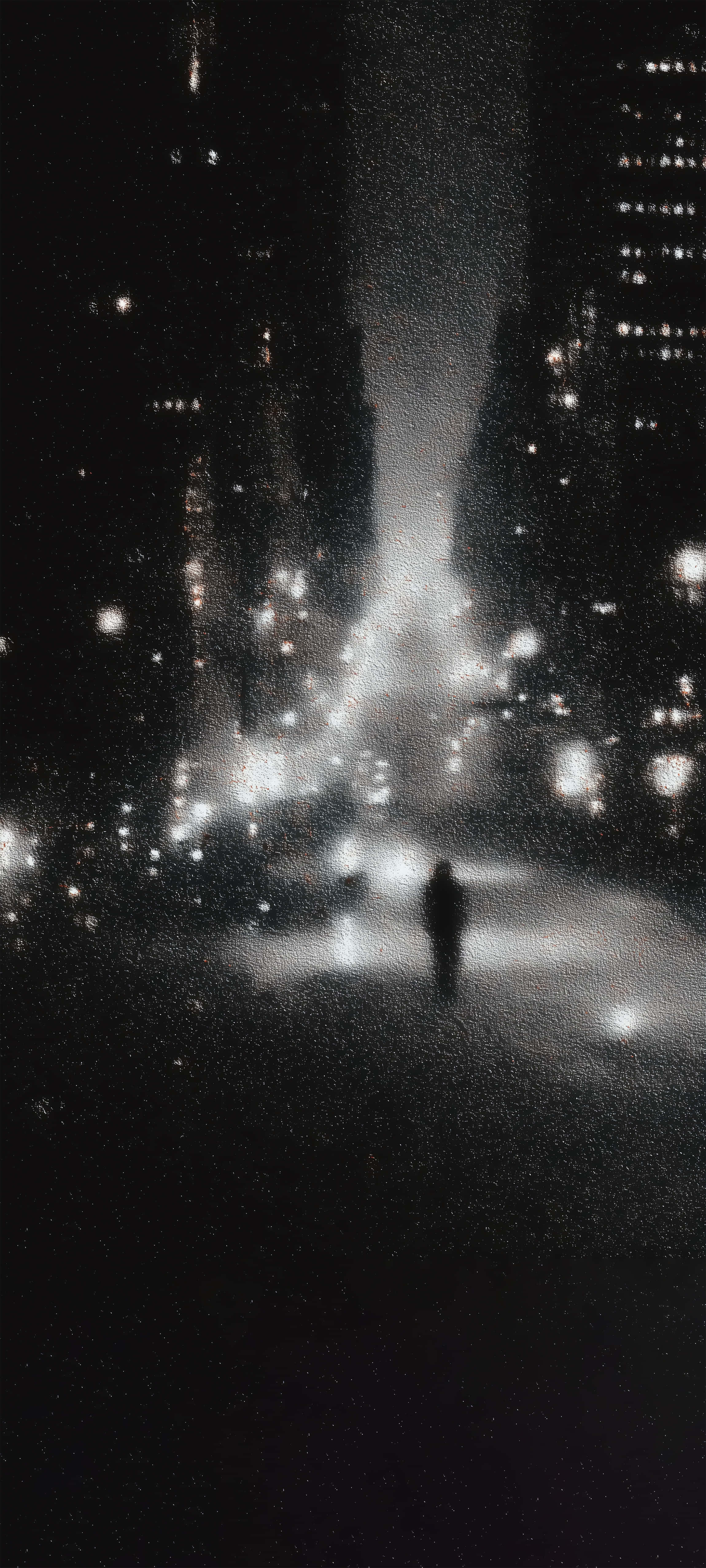 Siluetă Solitară Noapte în Oraș Lumini Ambient Întunecat Wallpaper Urban Fundal
