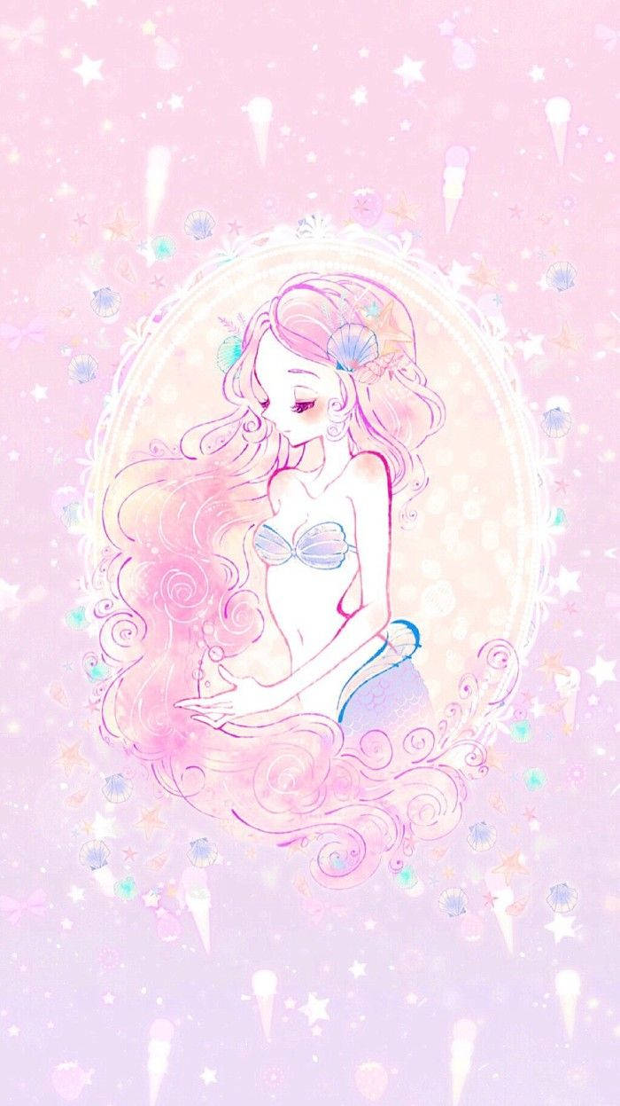 Sirena Roz Kawaii În Rama Fundal