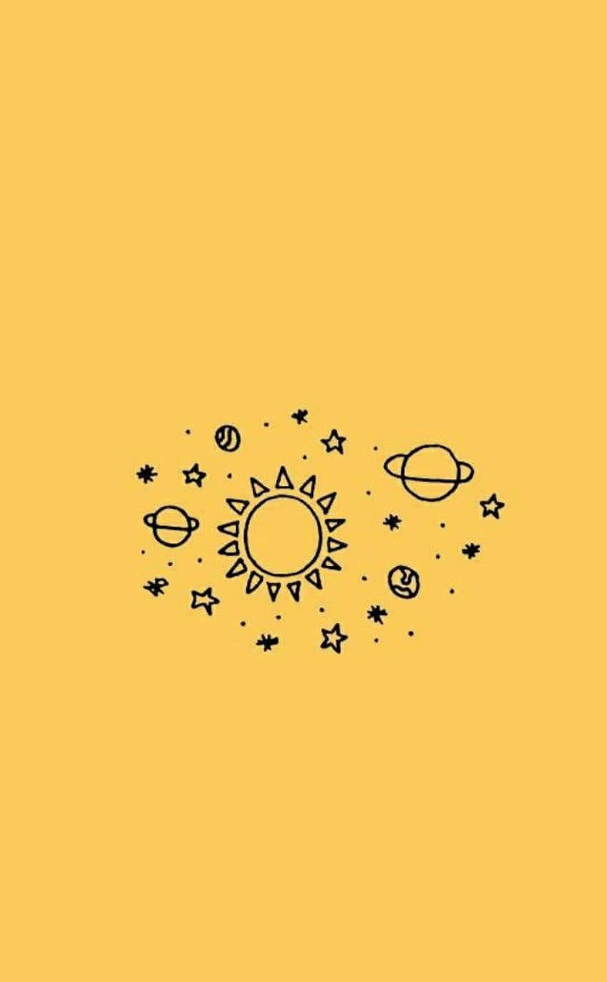 Sistem solar drăguț în galben pastel Fundal