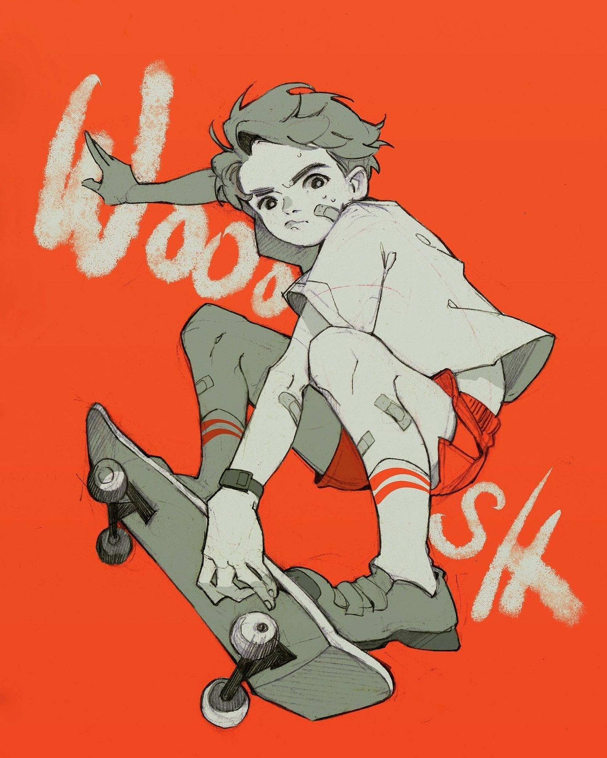 Skater Boy Estetic Portocaliu Fundal