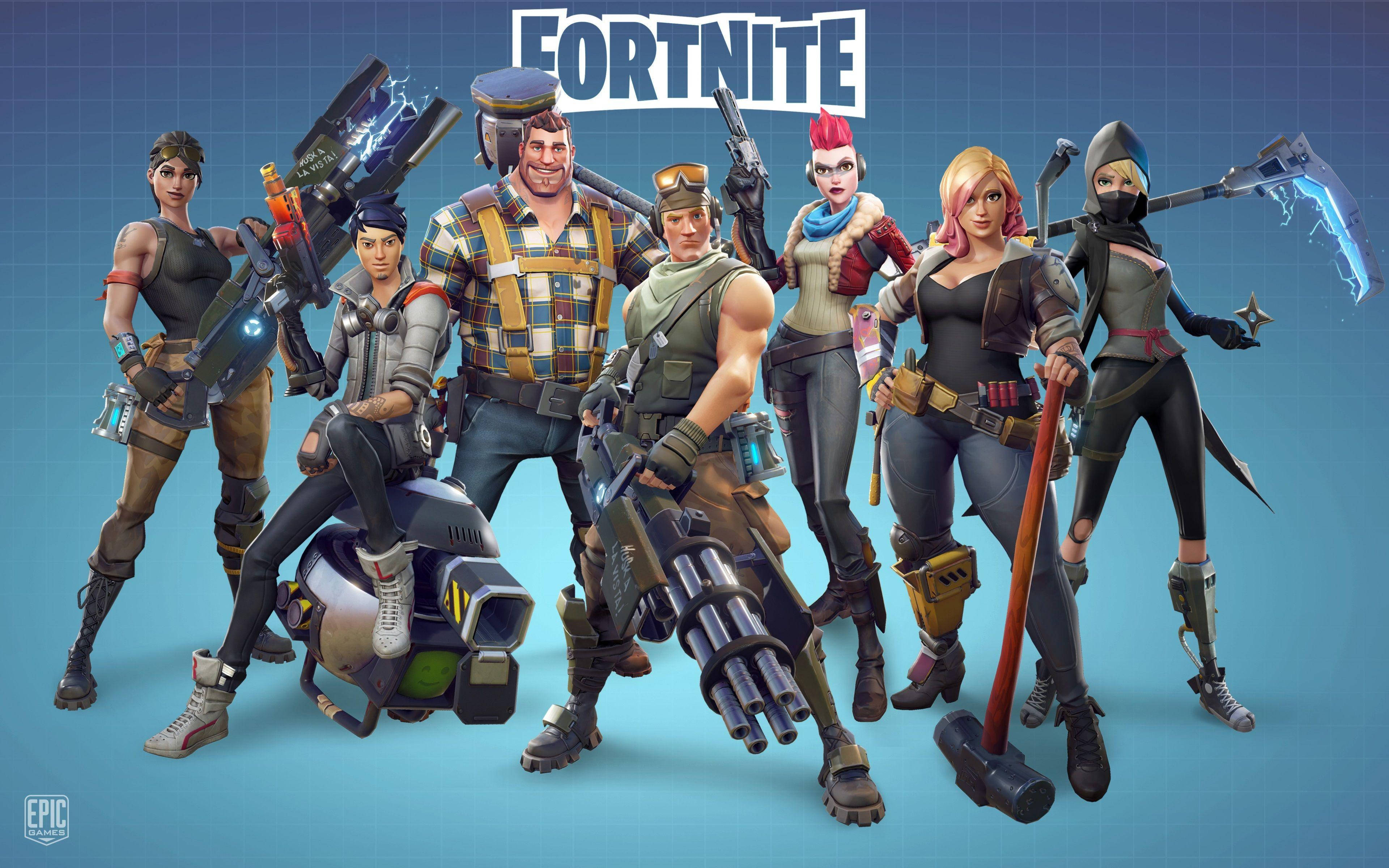 Skins Cool Fortnite cu Arme Estetică Albastră Fundal
