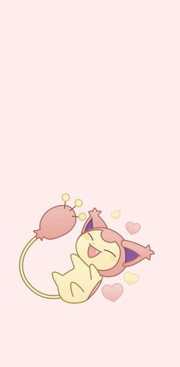 Skitty roz drăguț cu inimioare Fundal