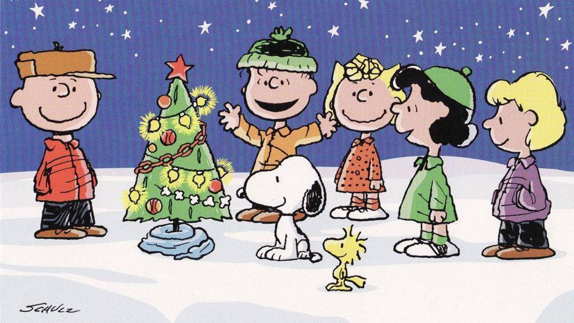 Snoopy Brad de Crăciun Ornamentat Fundal
