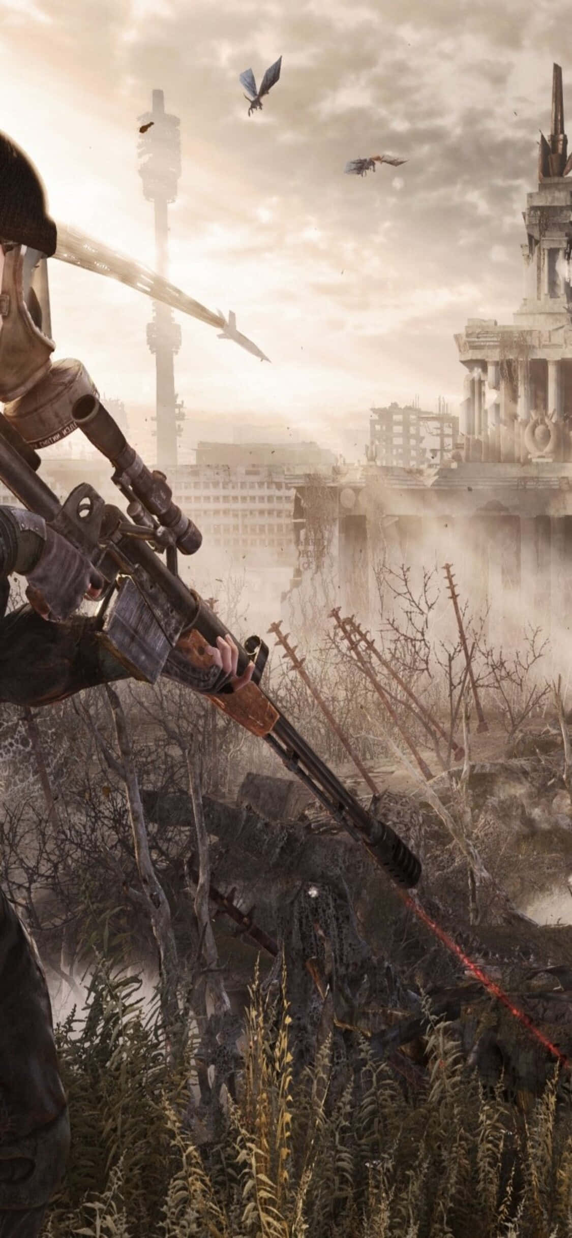 Soldat mergând spre sat – Fundal iPhone X Metro Last Light Fundal