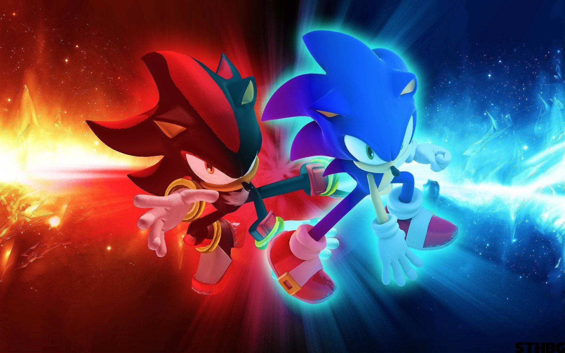 Tapet cu Sonic și rivalul său, anti-eroul Shadow the Hedgehog. — Sonic Fundal