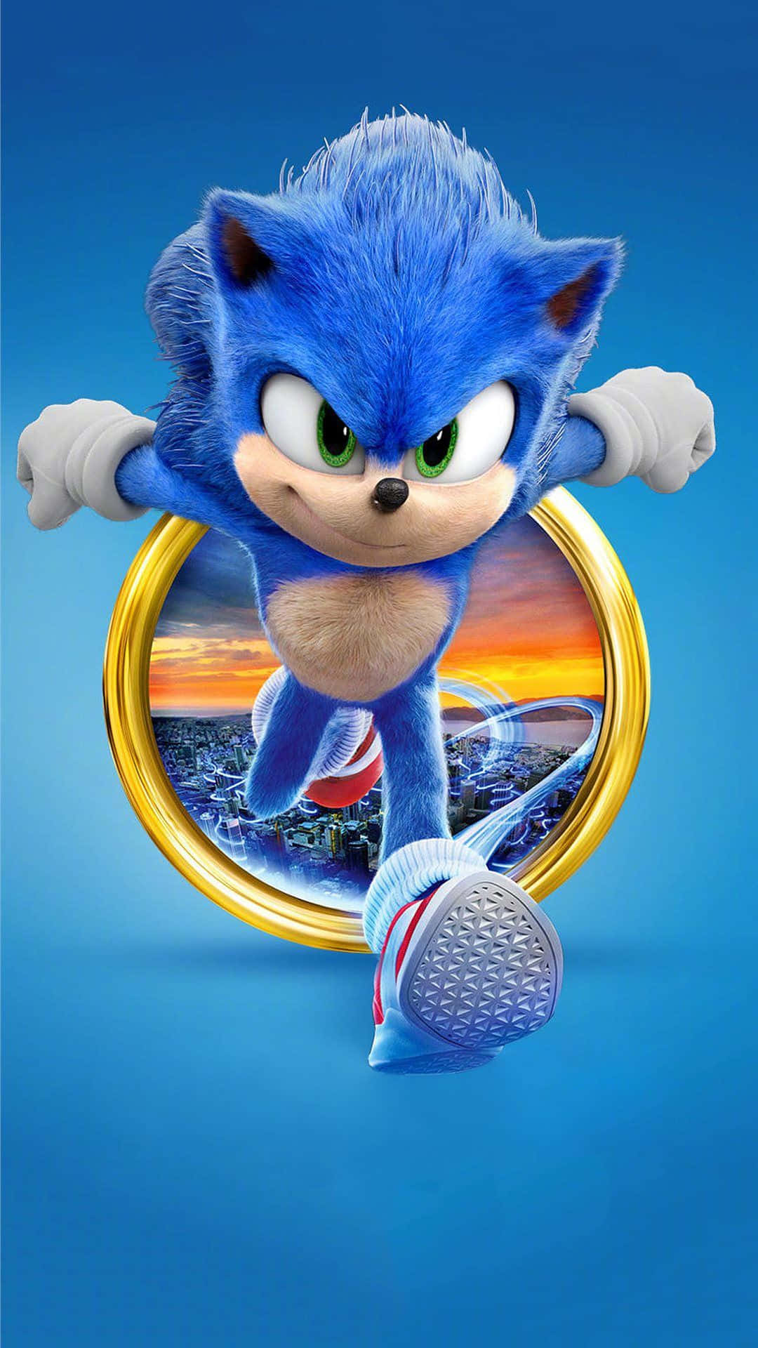 Sonic the Hedgehog alergând rapid pe iarba verde Fundal