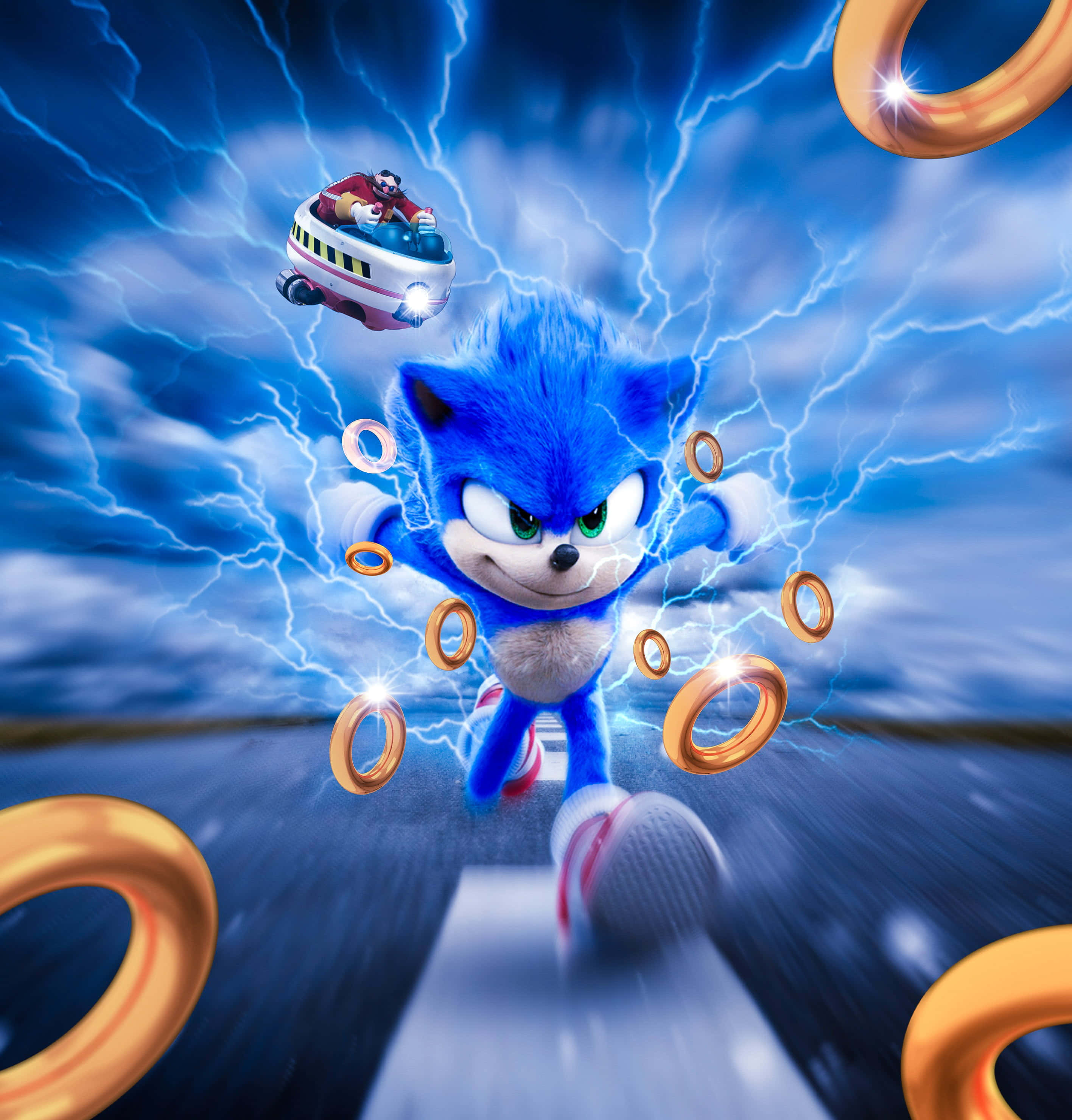 Sonic the Hedgehog alergând prin Green Hill Zone Fundal