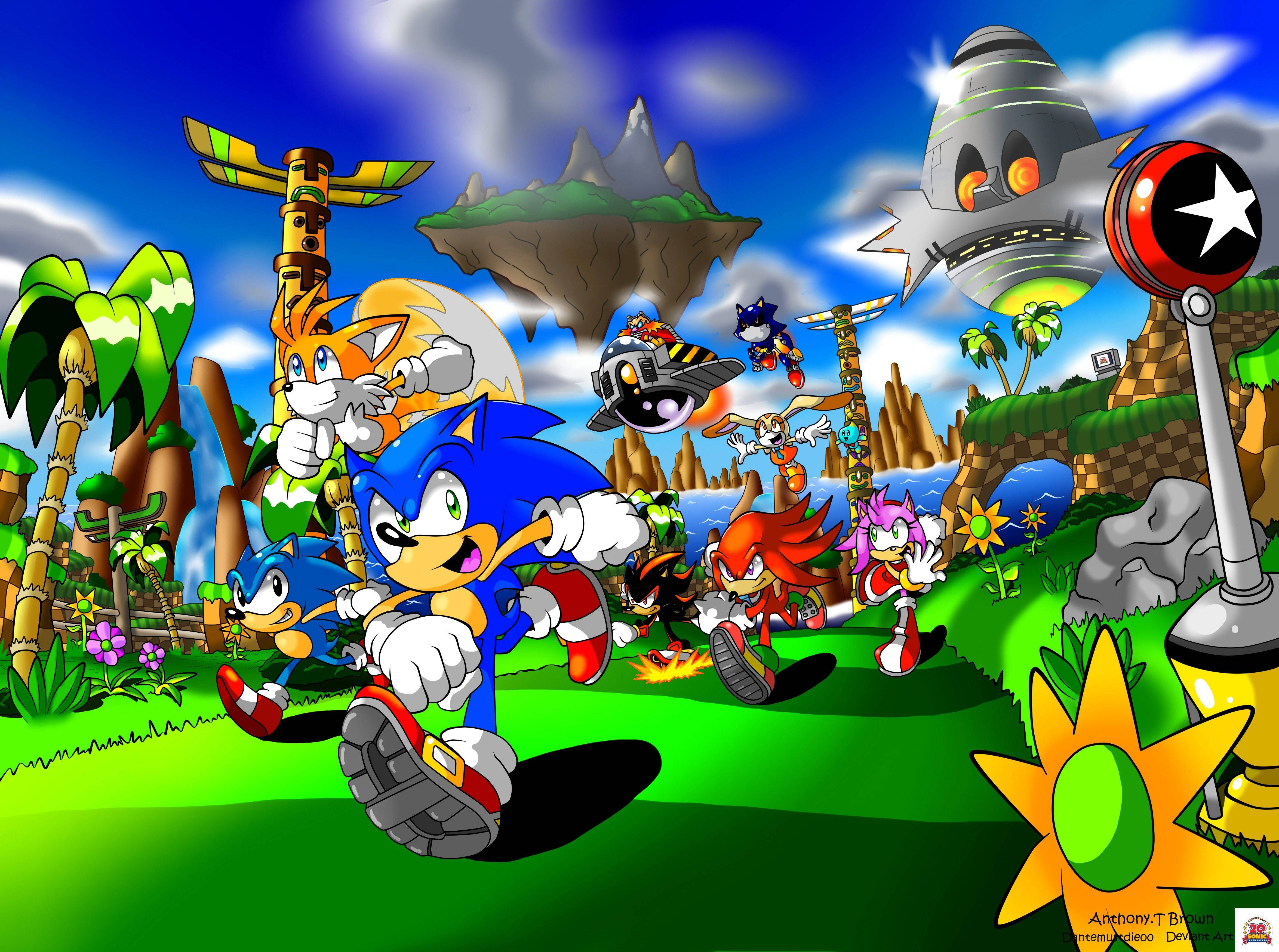 Sonic the Hedgehog alergând prin jungla tropicală luxuriantă Fundal