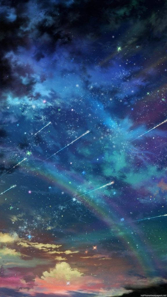 Space iPhone cu Curcubeu și Stele Căzătoare Fundal