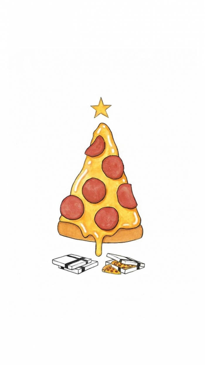 Special de Crăciun - brad de pizza simpatic pentru iPhone-ul tău Fundal