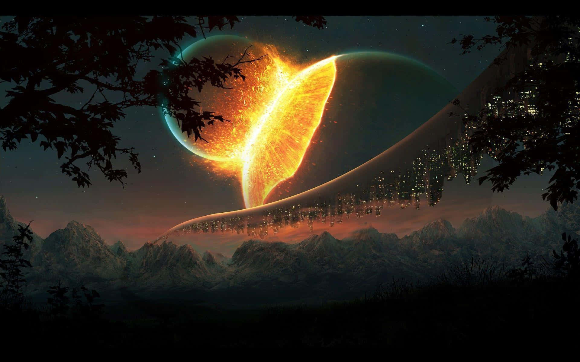 Spectaculoasă coliziune cosmică în spațiul cosmic Fundal