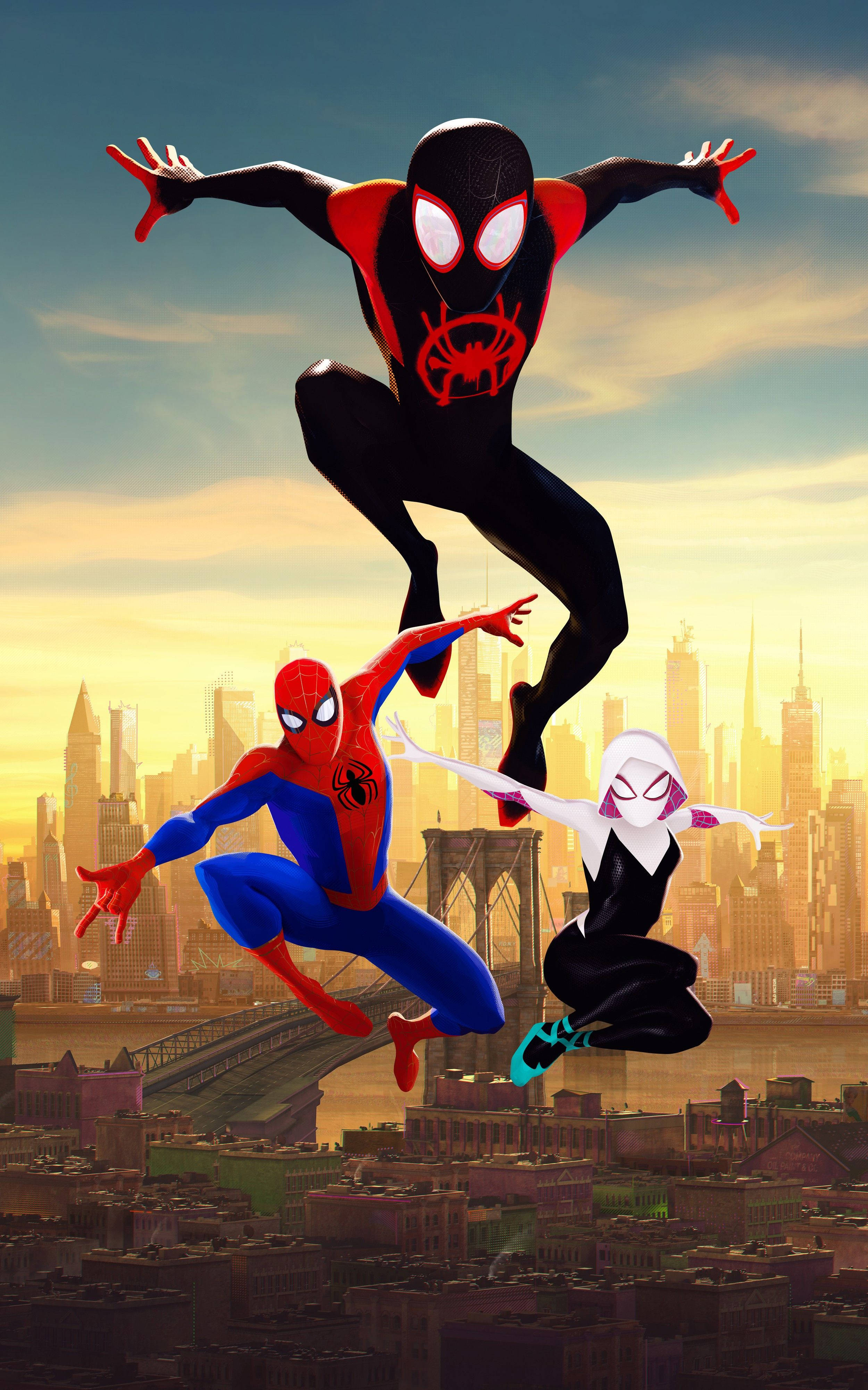 Spider Man Into The Spider Verse în New York Fundal