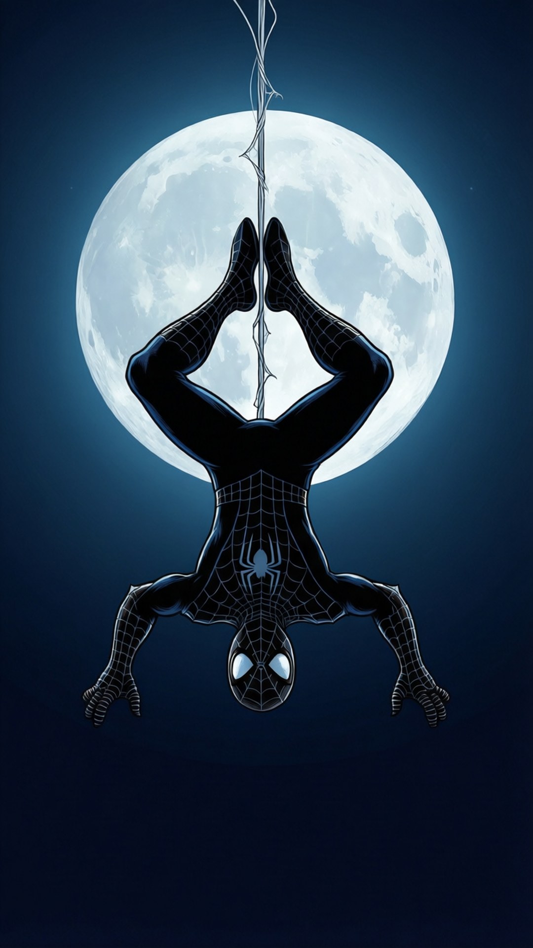 Spiderman cu capul în jos sub lună plină Fundal