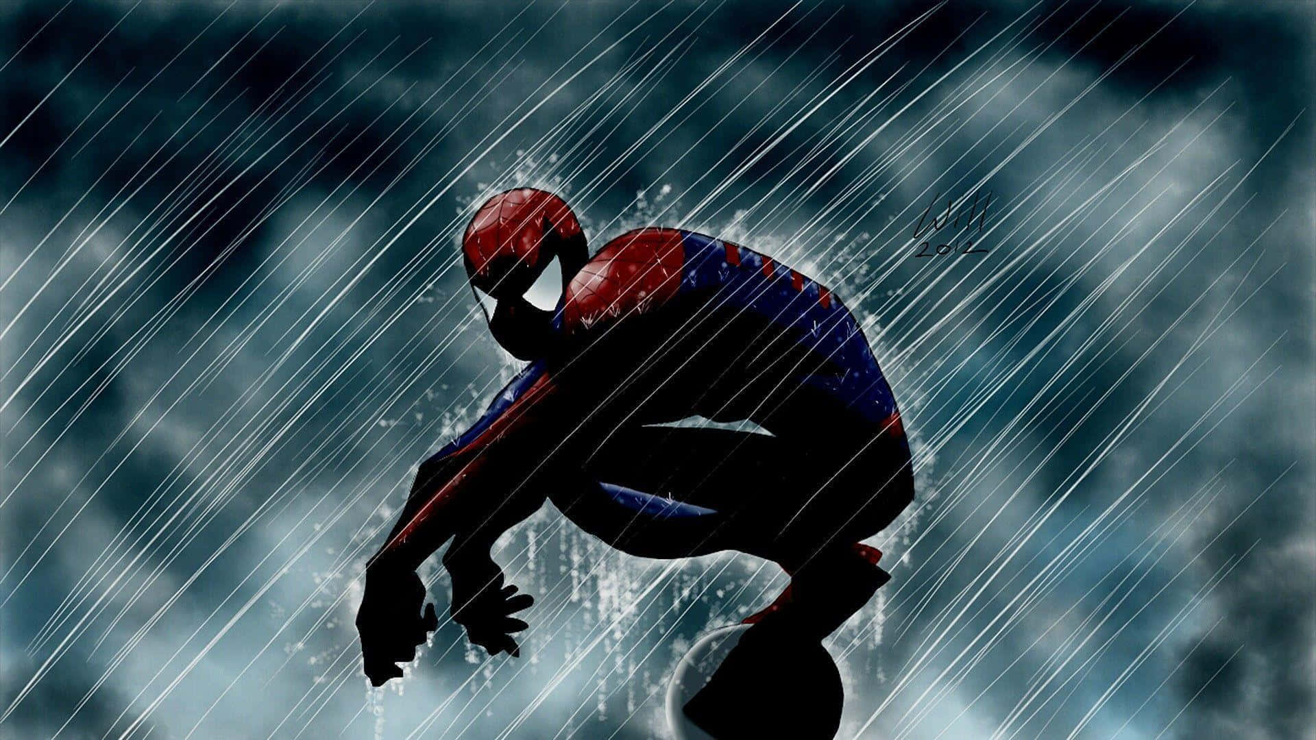 Spiderman PFP sub Ploaia Toamnă Fundal