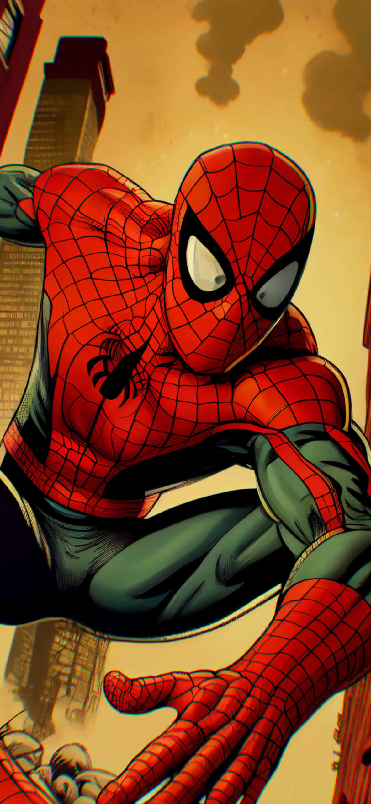 Spiderman Urcând Curajos Peste Oraș Fundal