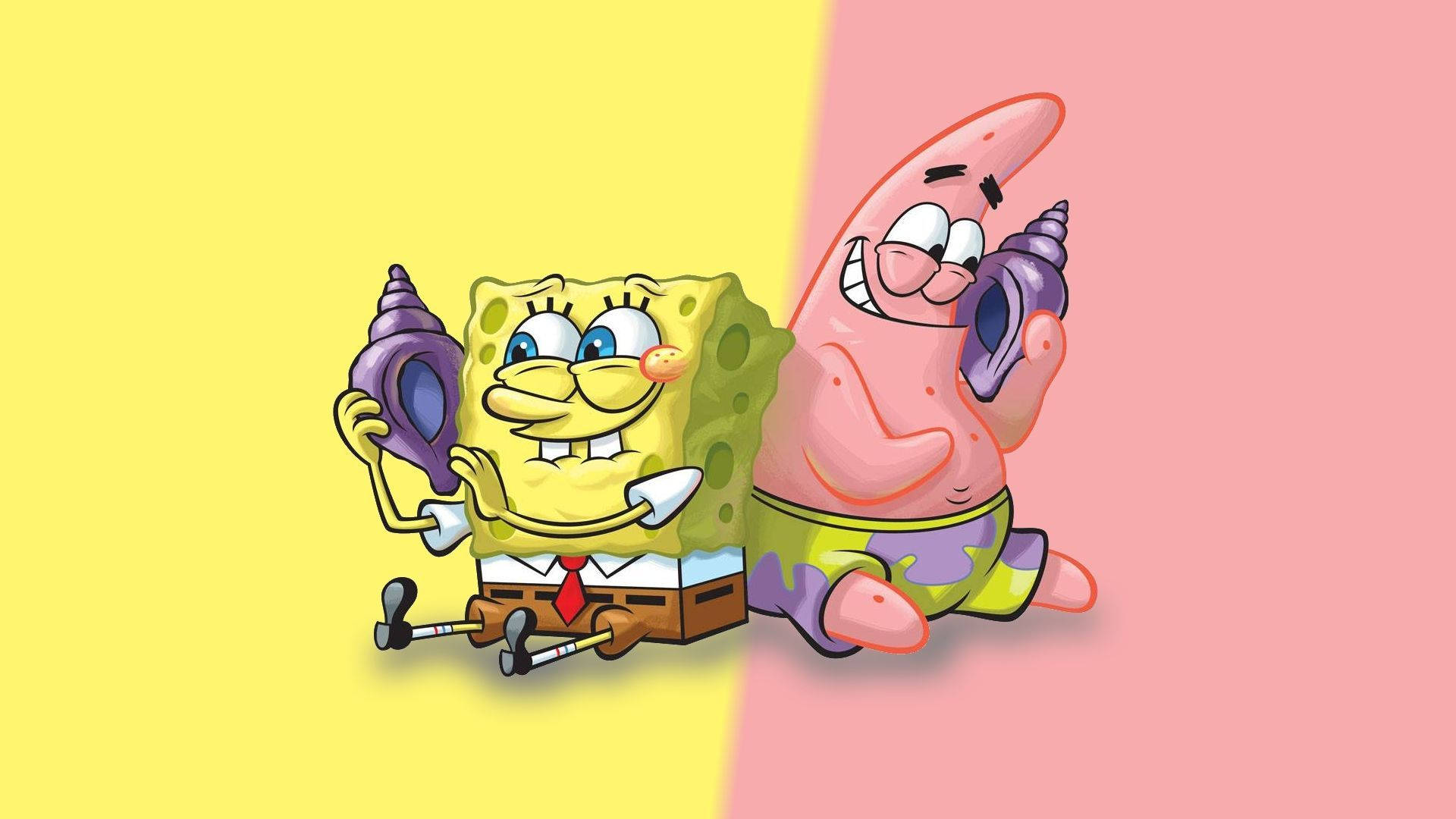 SpongeBob și Patrick în galben și roz Fundal
